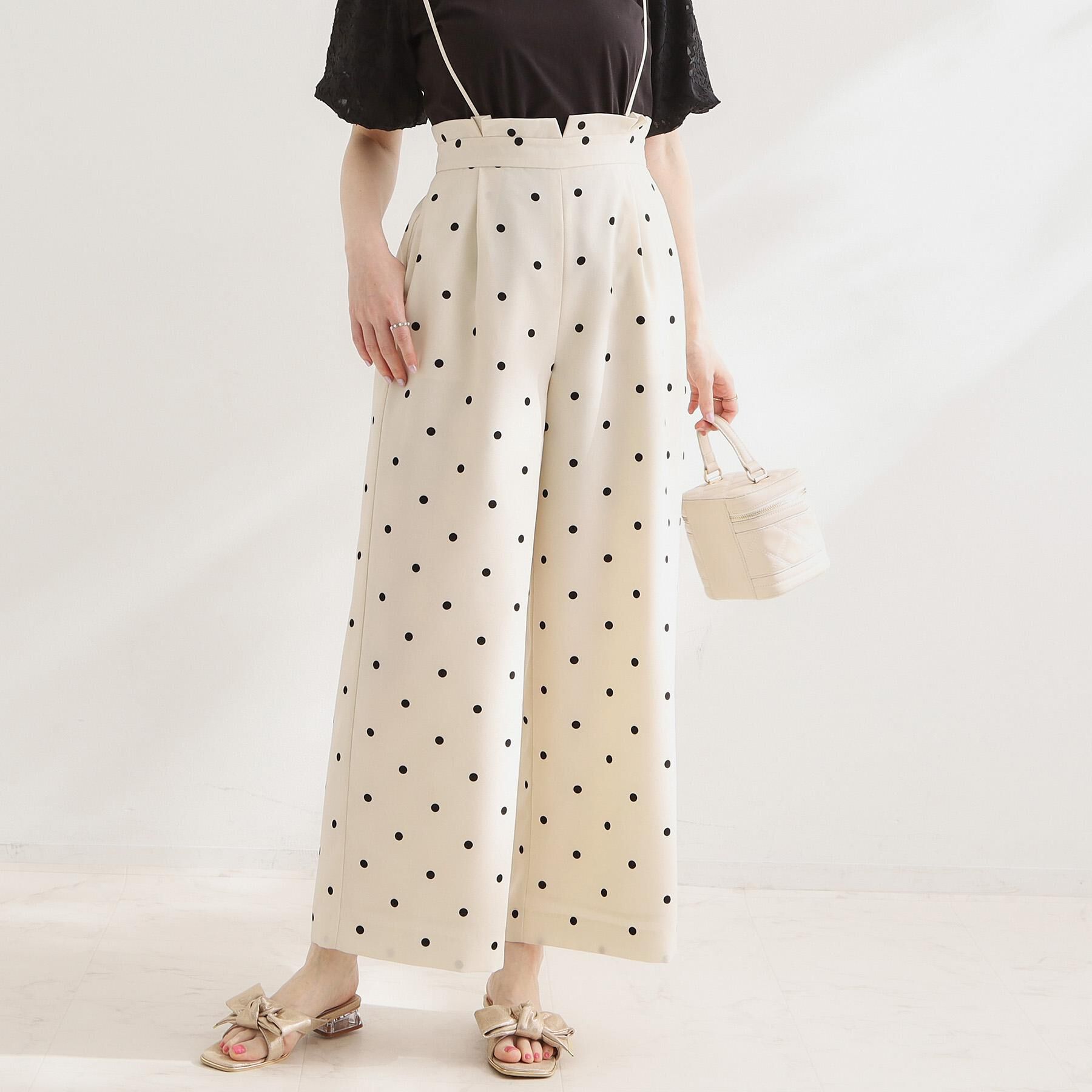 Couture broach「【2WAY・洗える】サスペンダー付き ハイウエストパンツ」|その他|アイボリー(104)