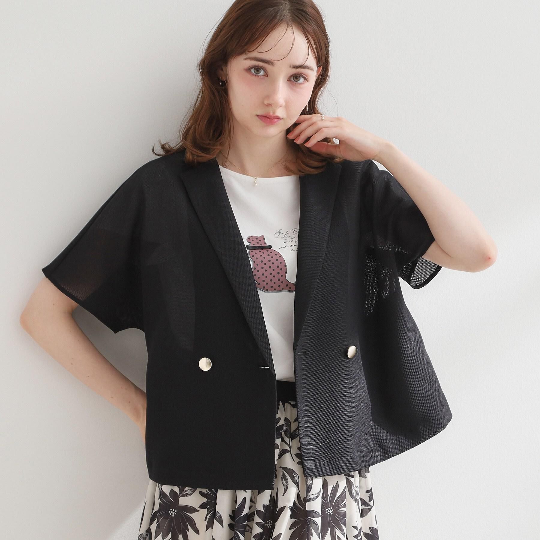 Couture broach「【洗える】メッシュ調 半袖ジャケット」|テーラードジャケット|