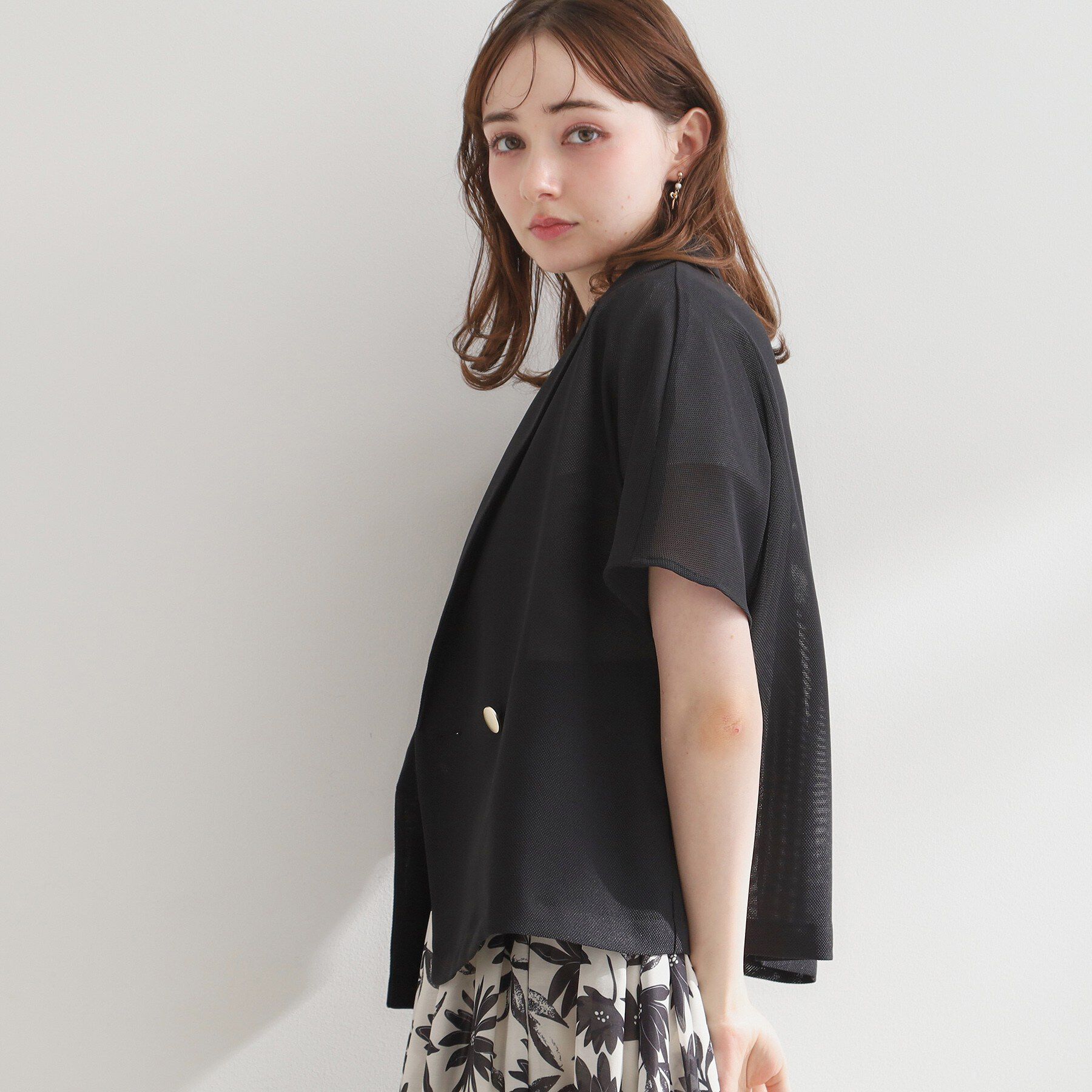 Couture broach「【洗える】メッシュ調 半袖ジャケット」|テーラードジャケット|