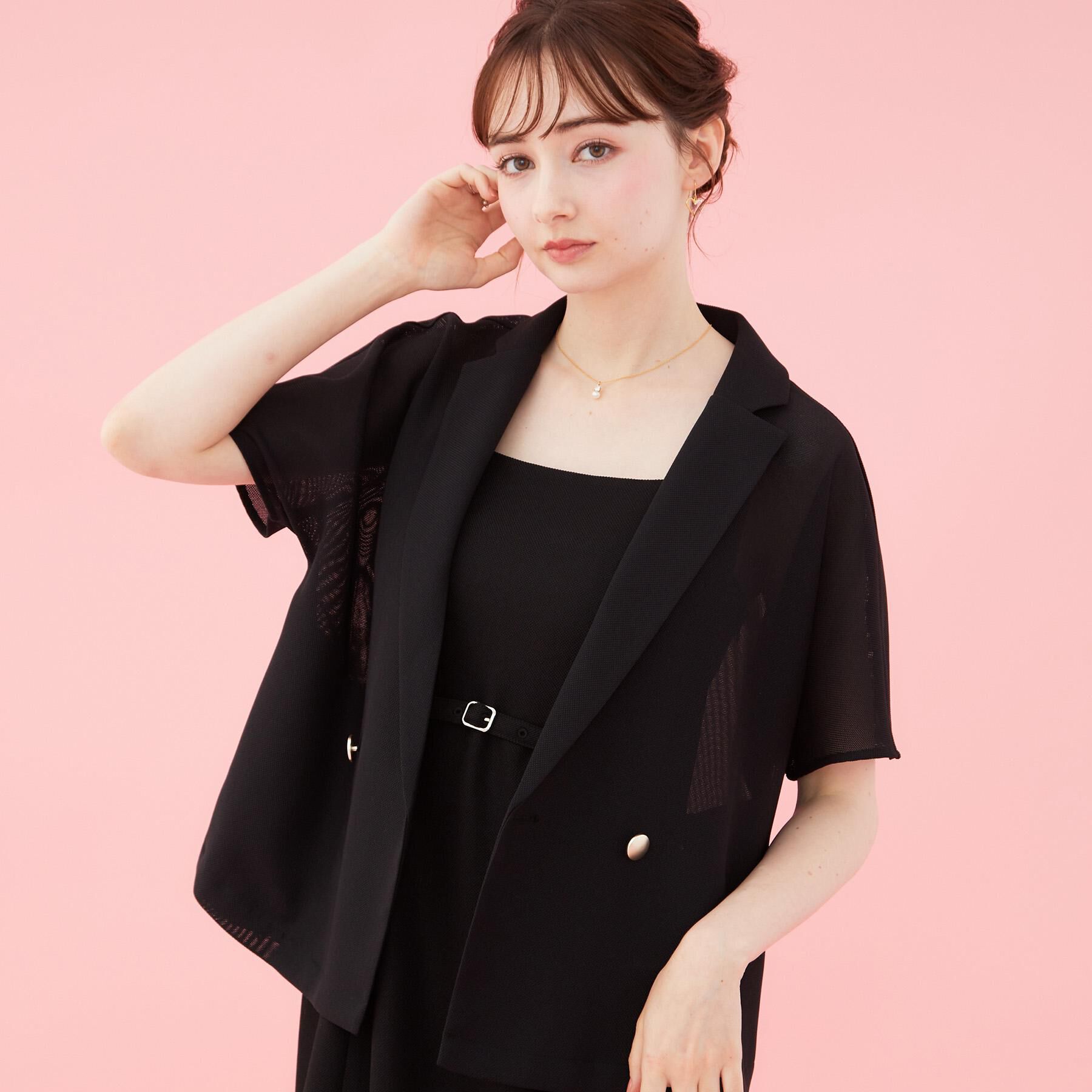 Couture broach「【洗える】メッシュ調 半袖ジャケット」|テーラードジャケット|