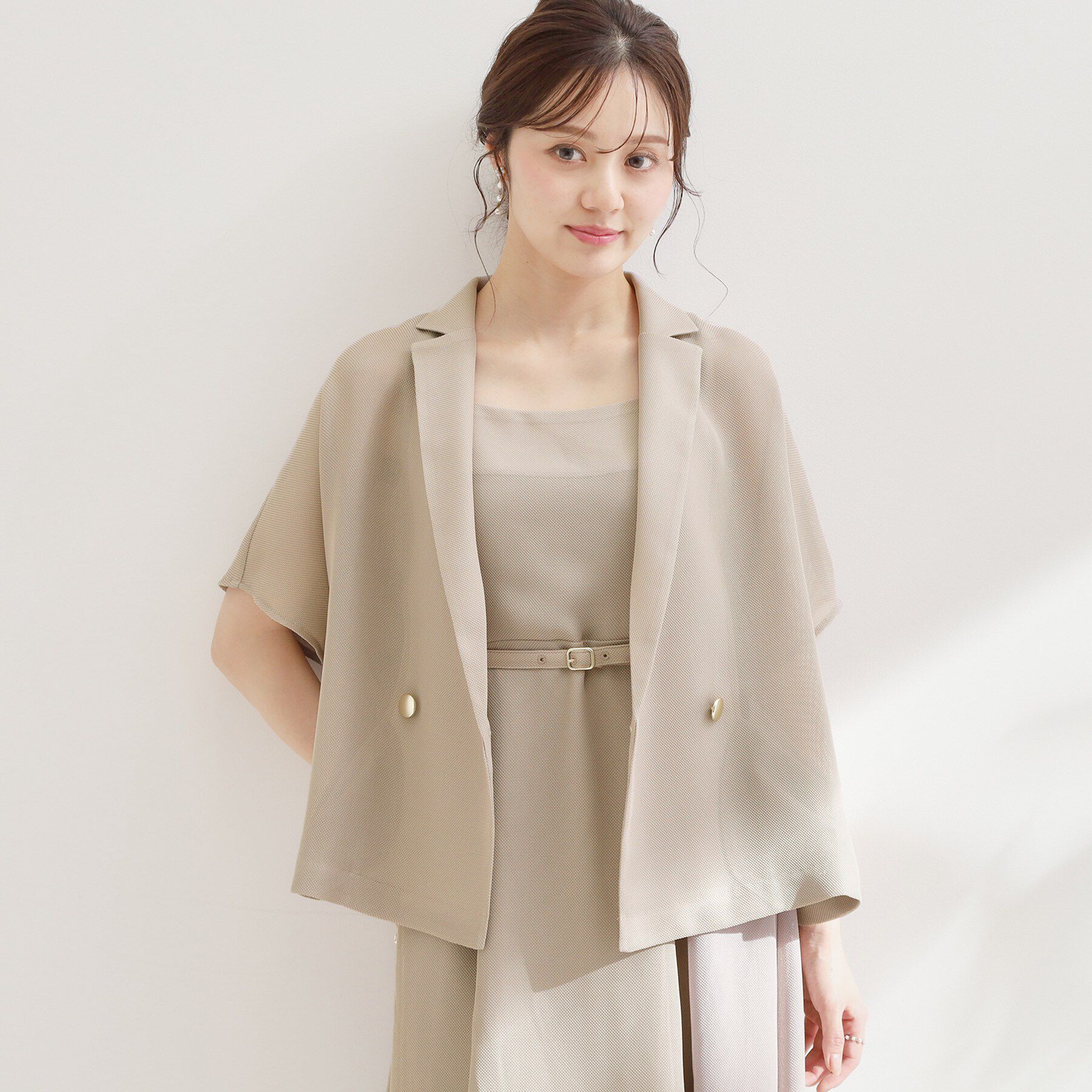 Couture broach「【洗える】メッシュ調 半袖ジャケット」|テーラードジャケット|