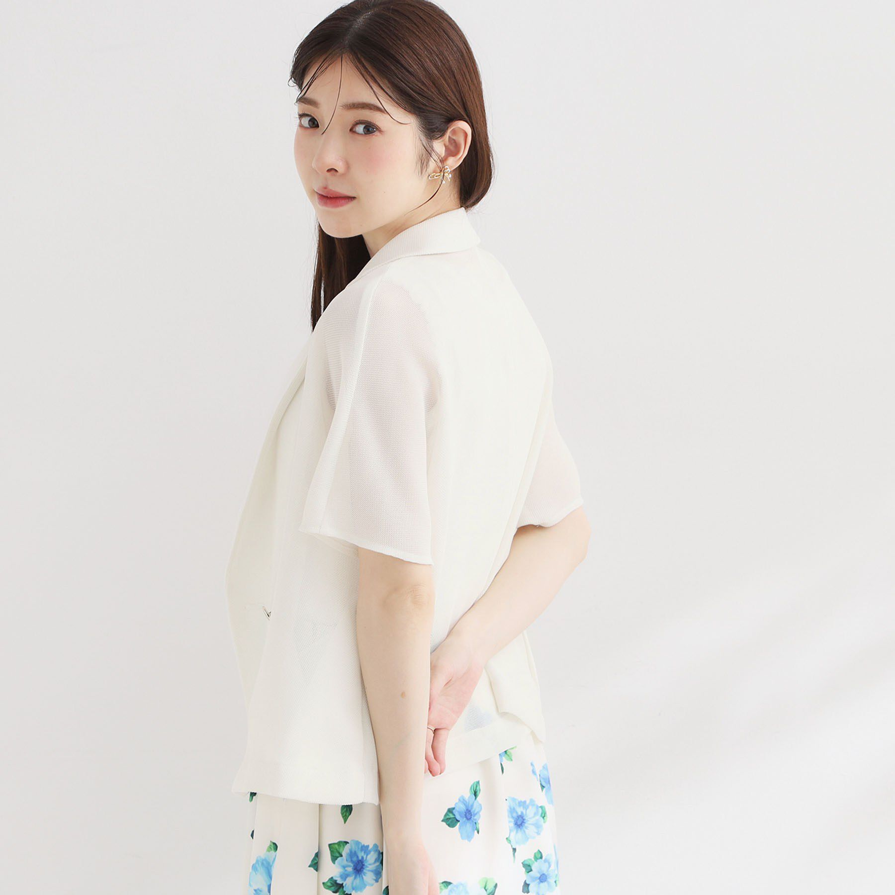 Couture broach「【洗える】メッシュ調 半袖ジャケット」|テーラードジャケット|