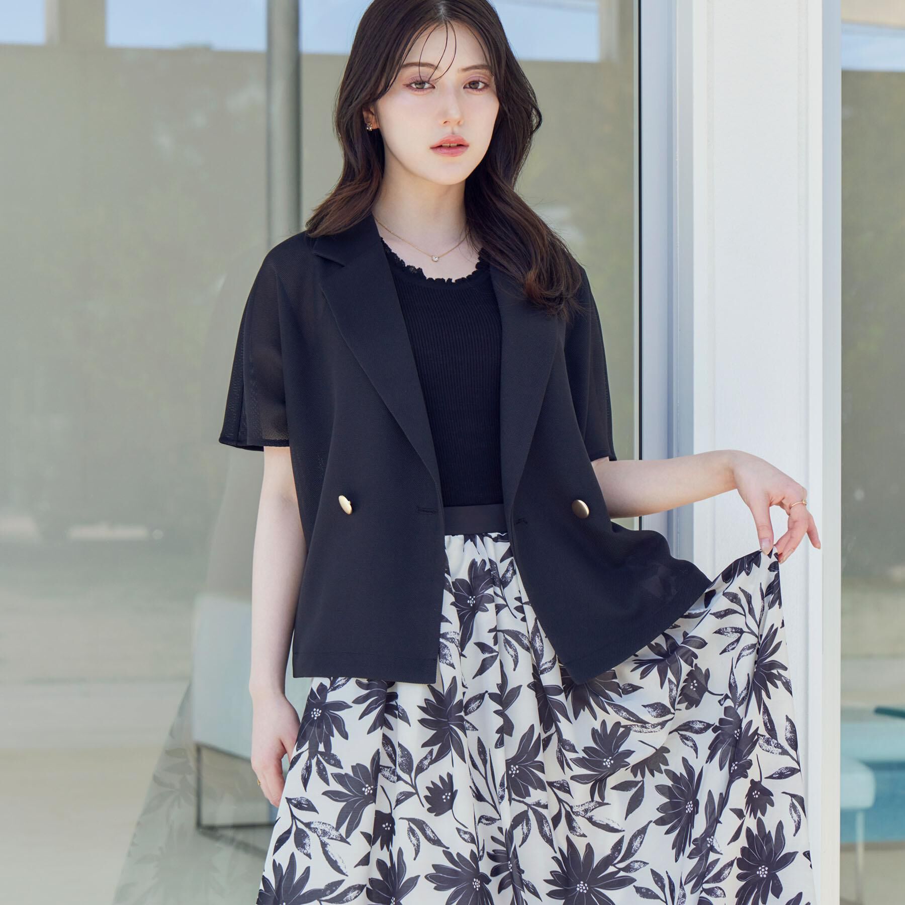Couture broach「【洗える】メッシュ調 半袖ジャケット」|テーラードジャケット|