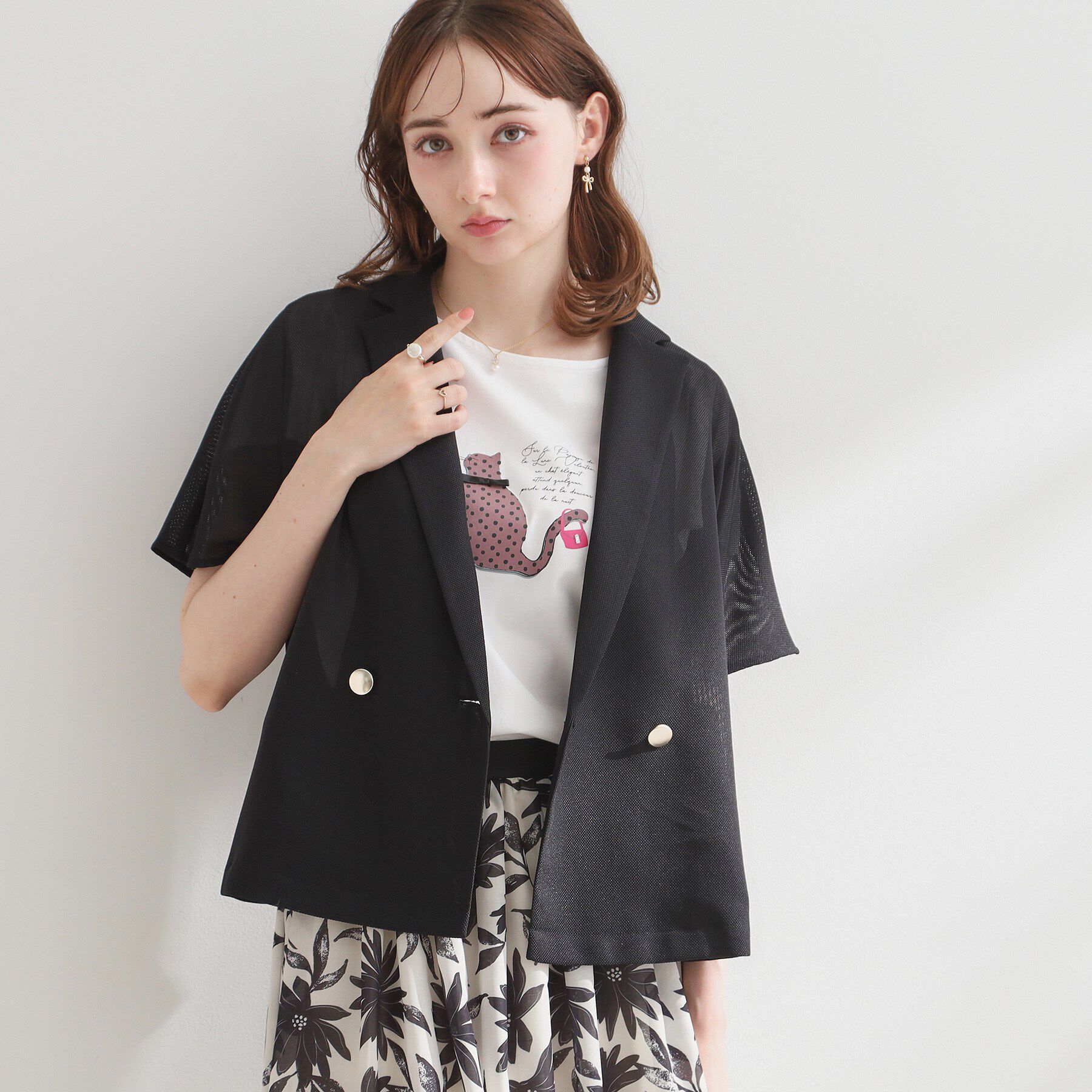 Couture broach「【洗える】メッシュ調 半袖ジャケット」|テーラードジャケット|