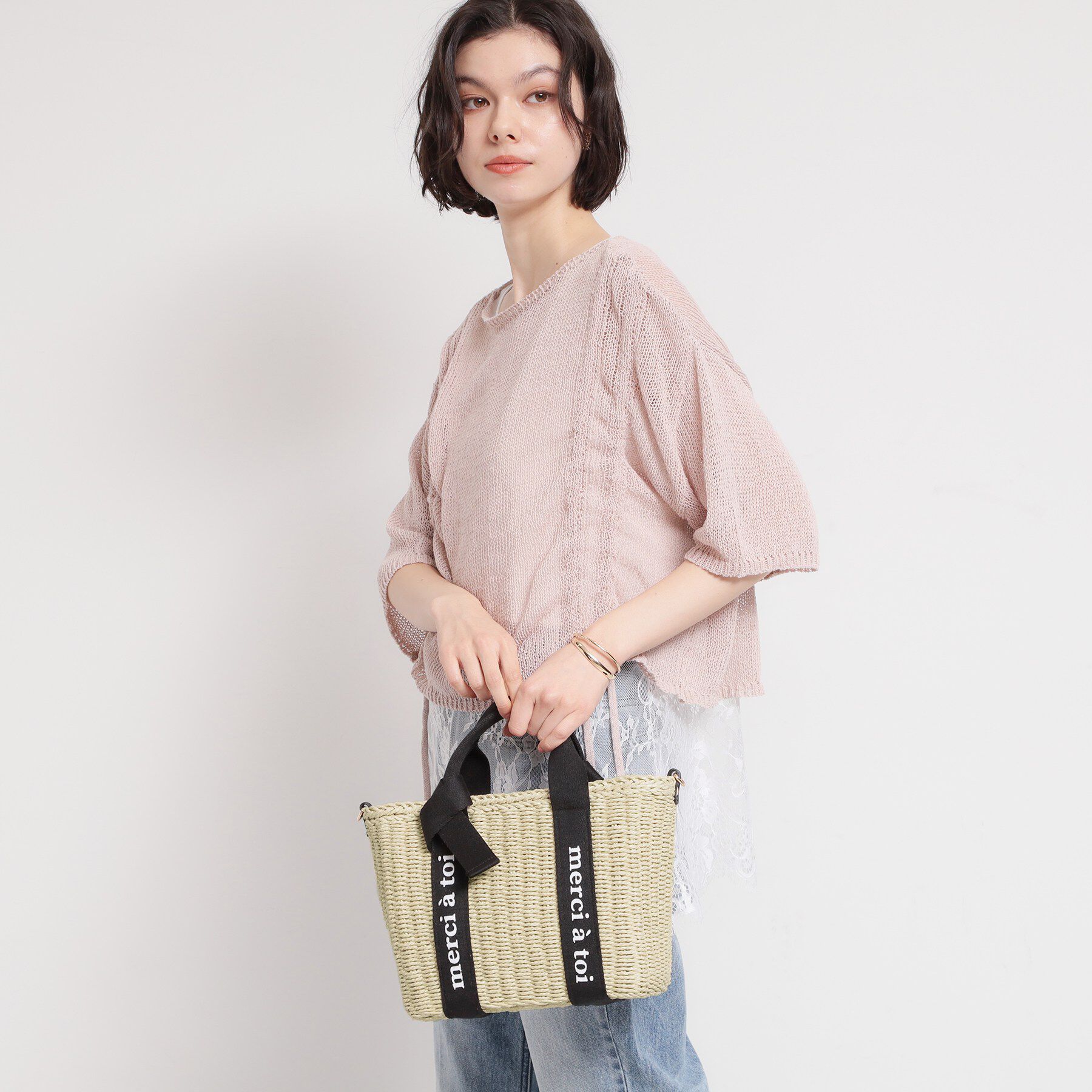 THE SHOP TK「ロゴ雑材バッグ」|ハンドバッグ|
