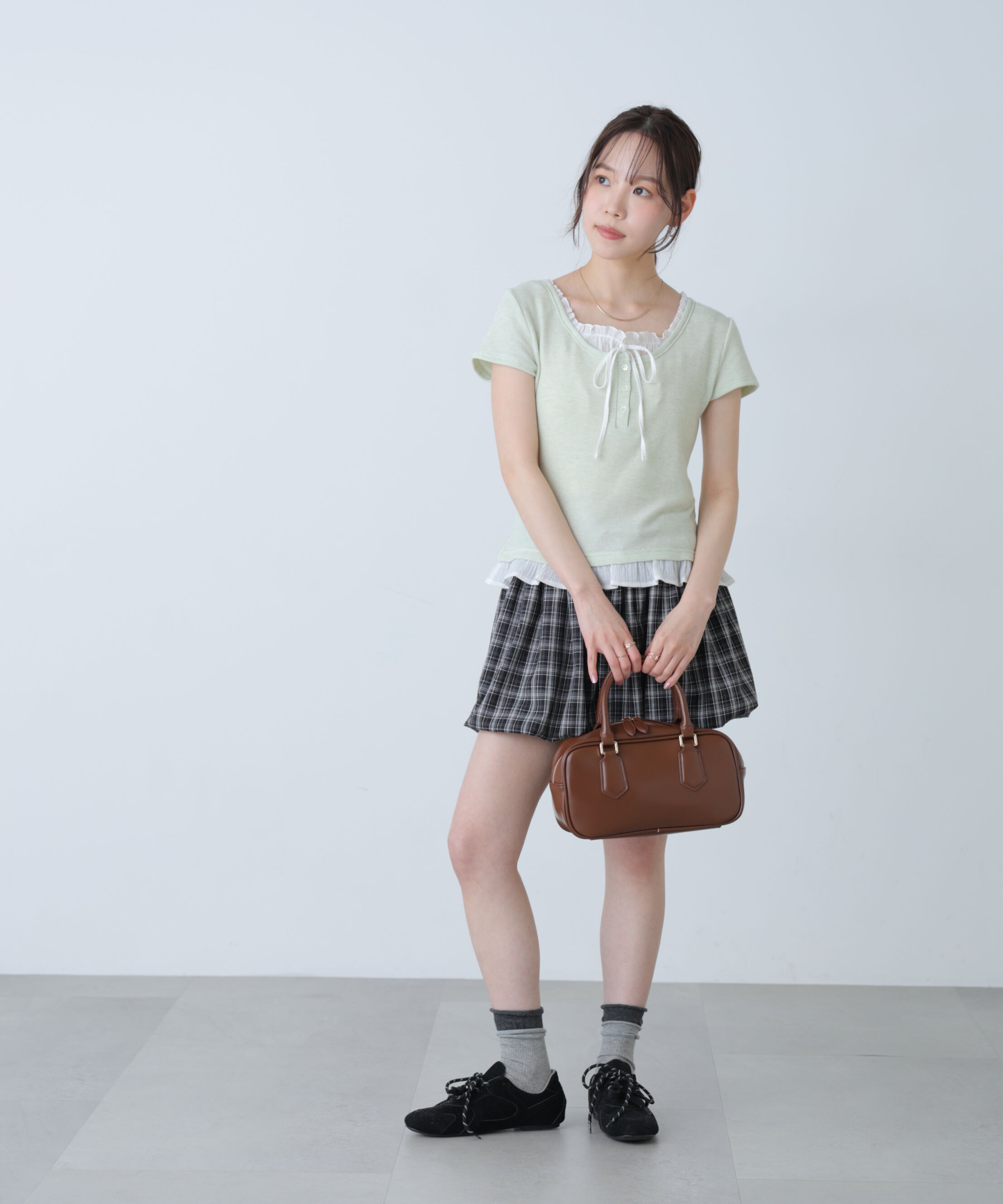  「フェイクレイヤードフリルリボンフレンチスリーブカットソー」|Tシャツ・カットソー|