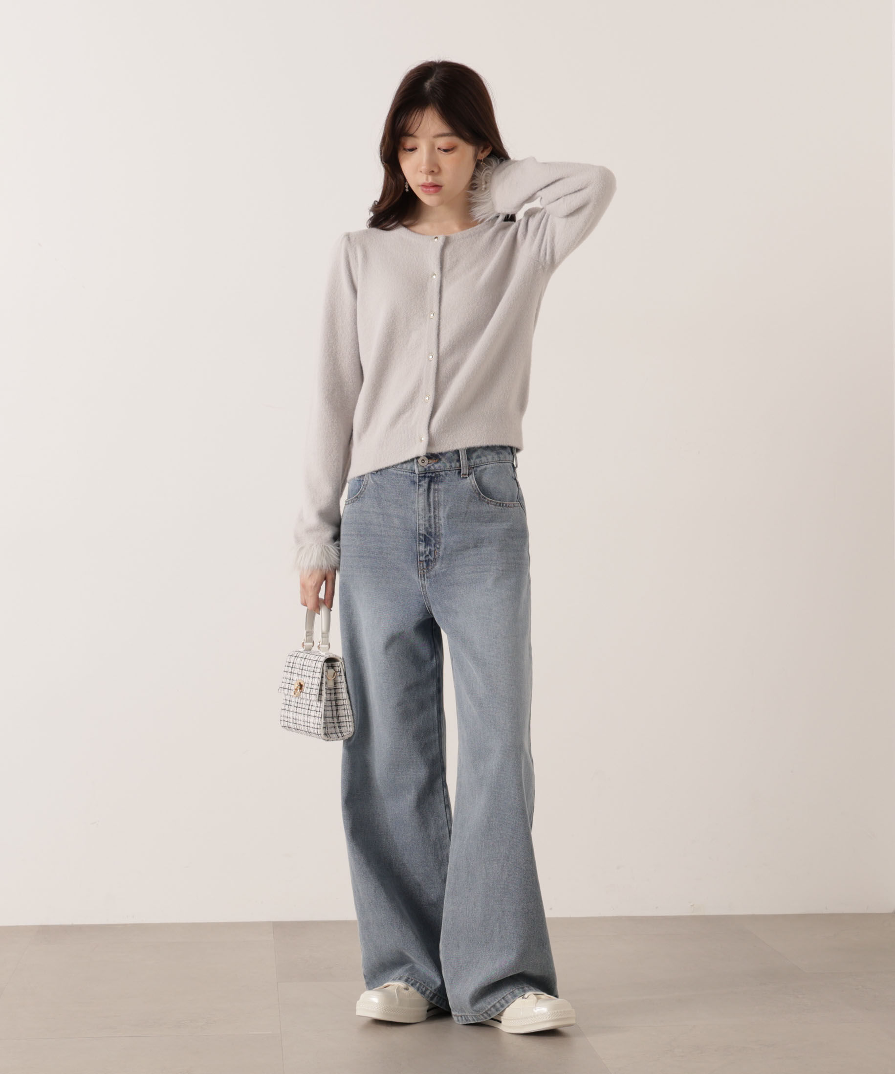 PROPORTION BODY DRESSING「部分フェザースリーブニットカーディガン 25AW」|カーディガン|
