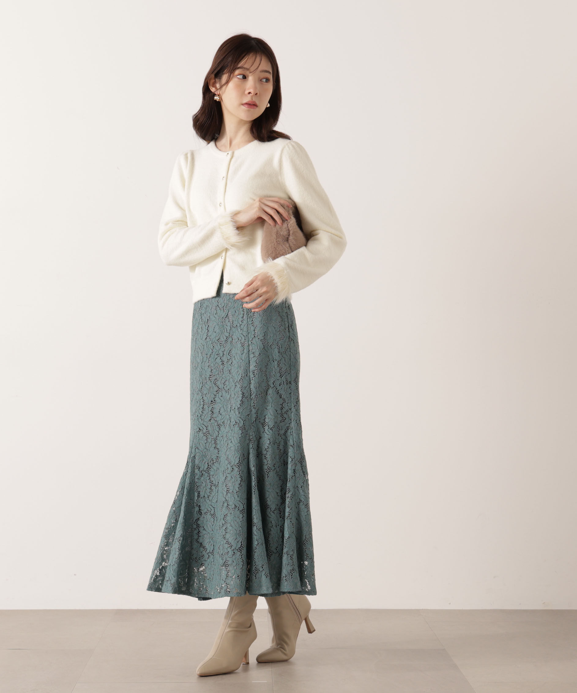 PROPORTION BODY DRESSING「部分フェザースリーブニットカーディガン 25AW」|カーディガン|