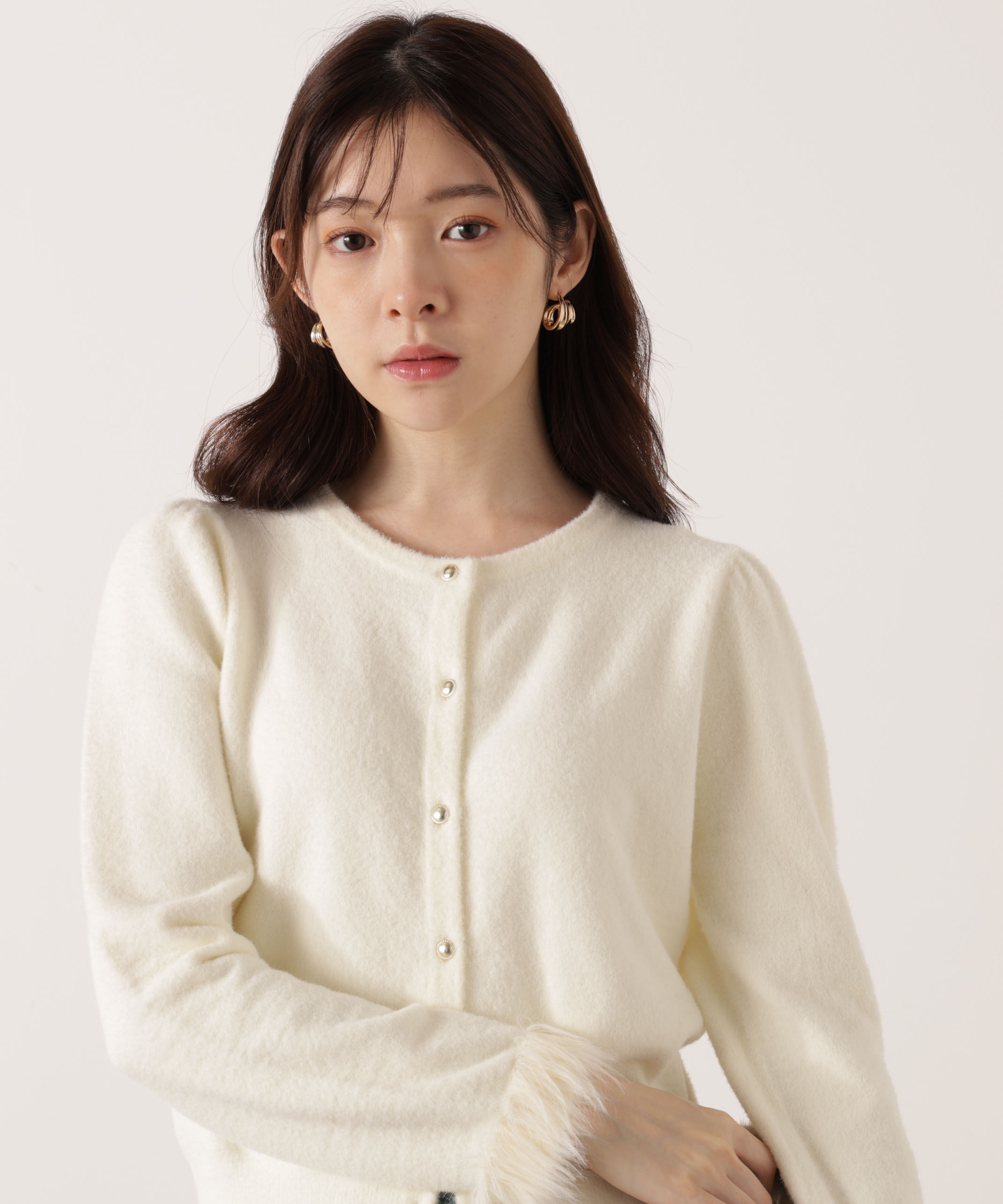 PROPORTION BODY DRESSING「部分フェザースリーブニットカーディガン 25AW」|カーディガン|