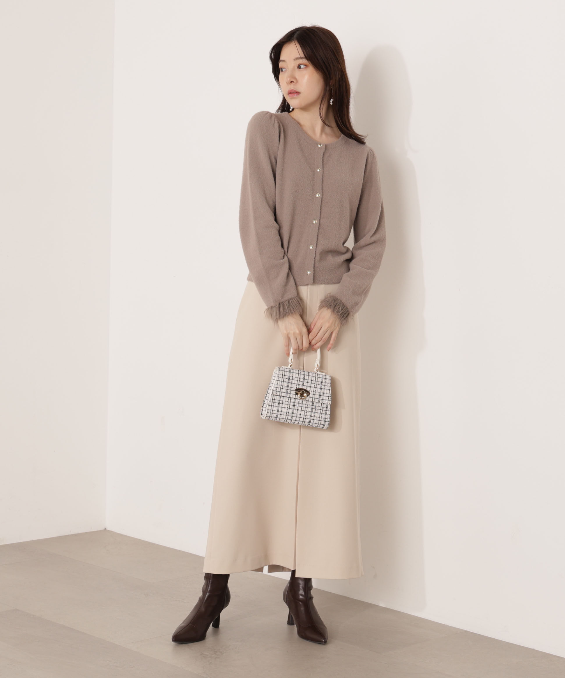 PROPORTION BODY DRESSING「部分フェザースリーブニットカーディガン 25AW」|カーディガン|