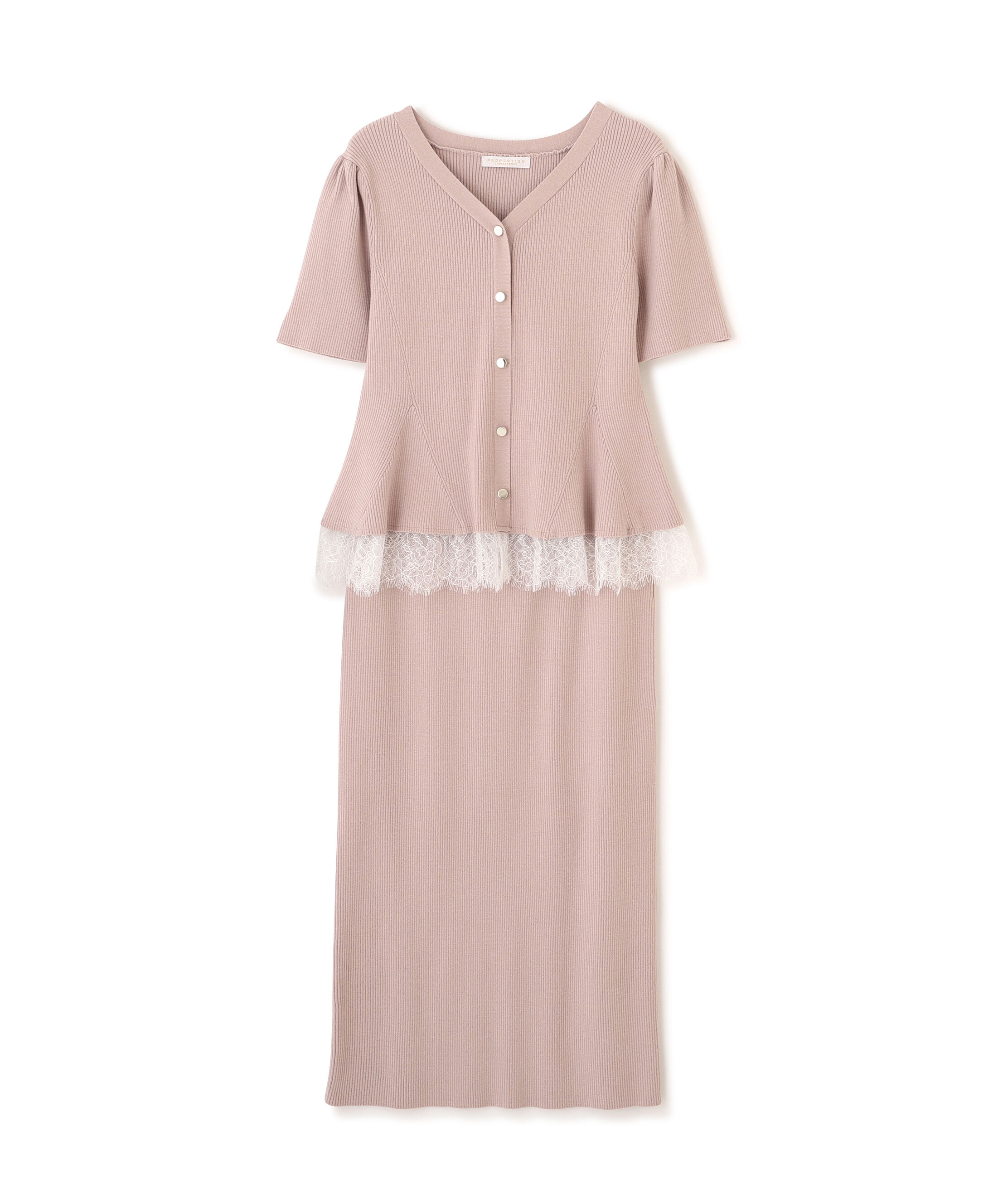 PROPORTION BODY DRESSING「レース付きペプラムニットセット 26SS」|ワンピース|