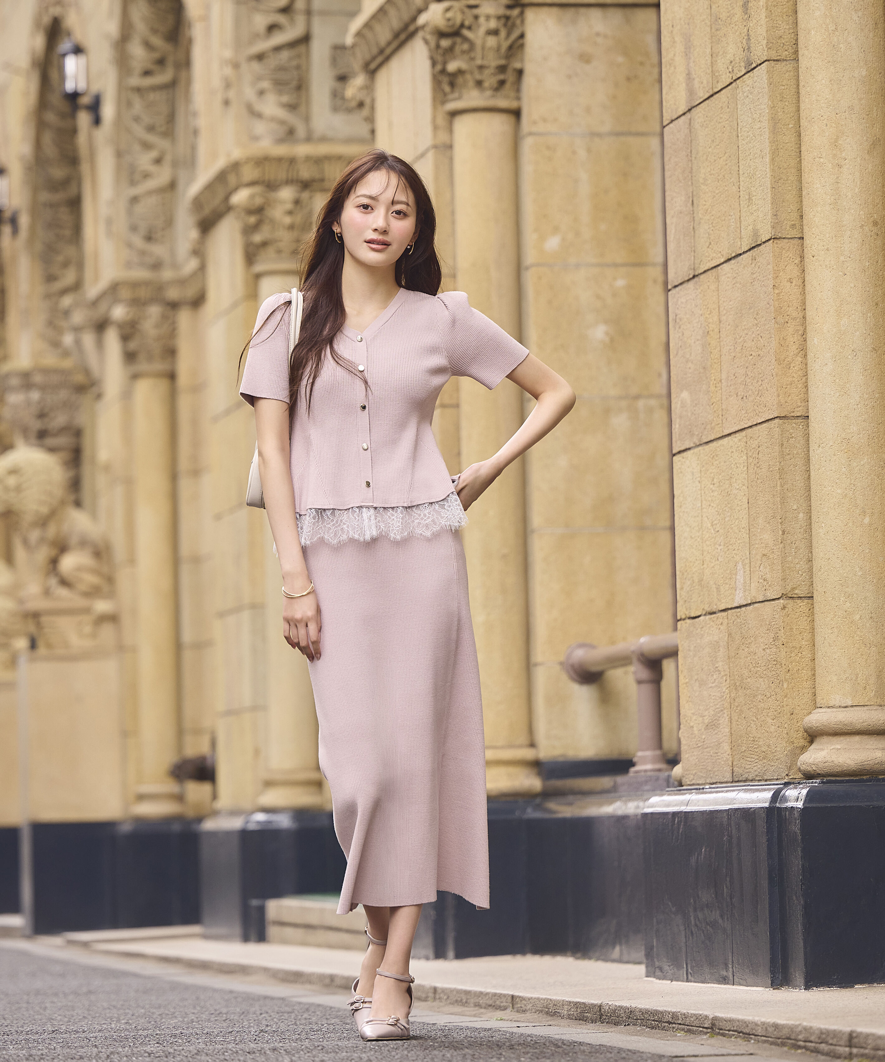 PROPORTION BODY DRESSING「レース付きペプラムニットセット 26SS」|ワンピース|