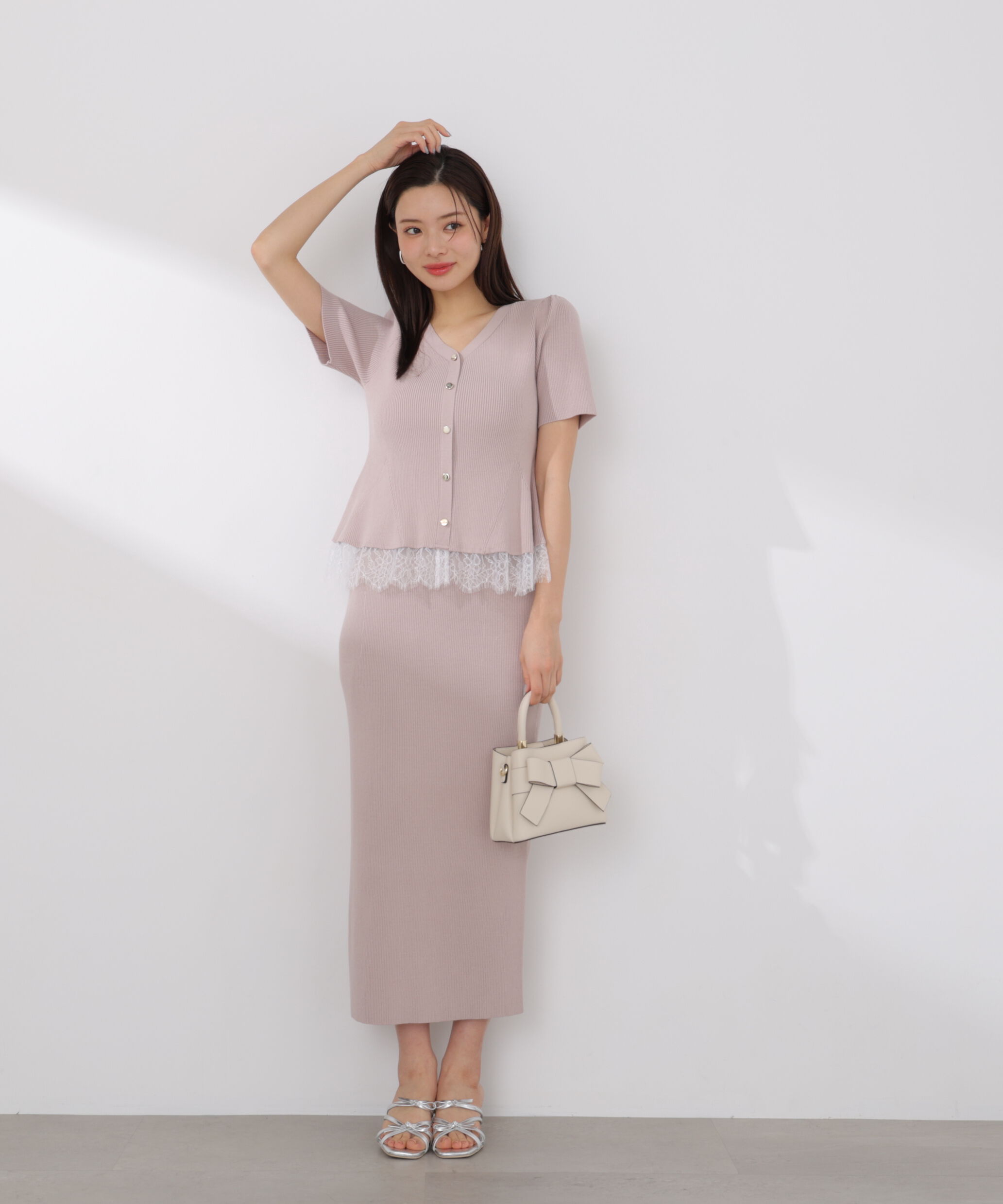 PROPORTION BODY DRESSING「レース付きペプラムニットセット 26SS」|ワンピース|