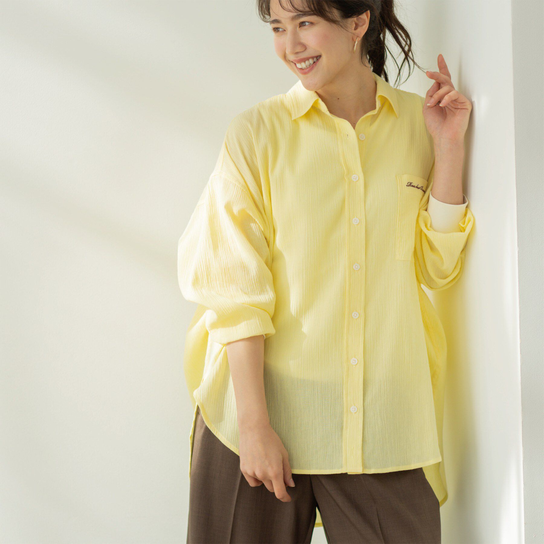 SHOO･LA･RUE「お袖リブ楊柳オーバーシャツ」|シャツ・ブラウス|