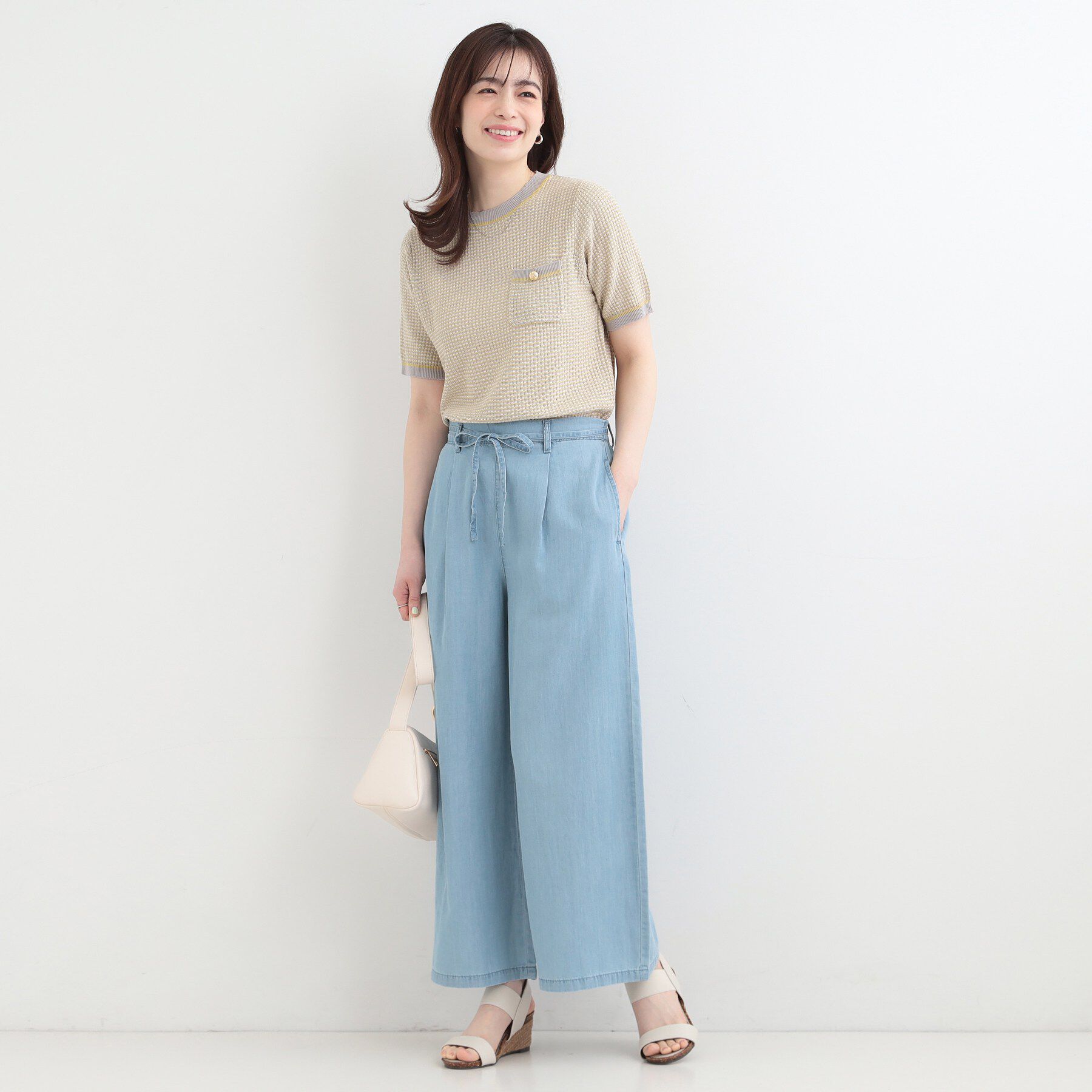 SHOO･LA･RUE「【ひんやり/着丈選べる】涼しく穿ける ウエストリボン デニムイージーワイドパンツ」|その他|