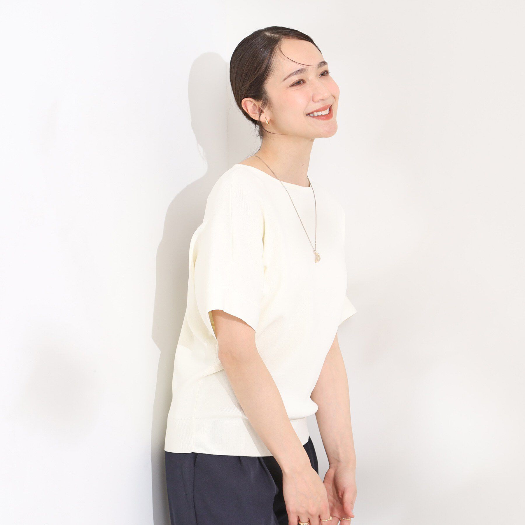 SHOO･LA･RUE「【毎日洗える/ひんやり/UV】二の腕隠れる さらっとドルマン半袖ニット」|ニット・セーター|