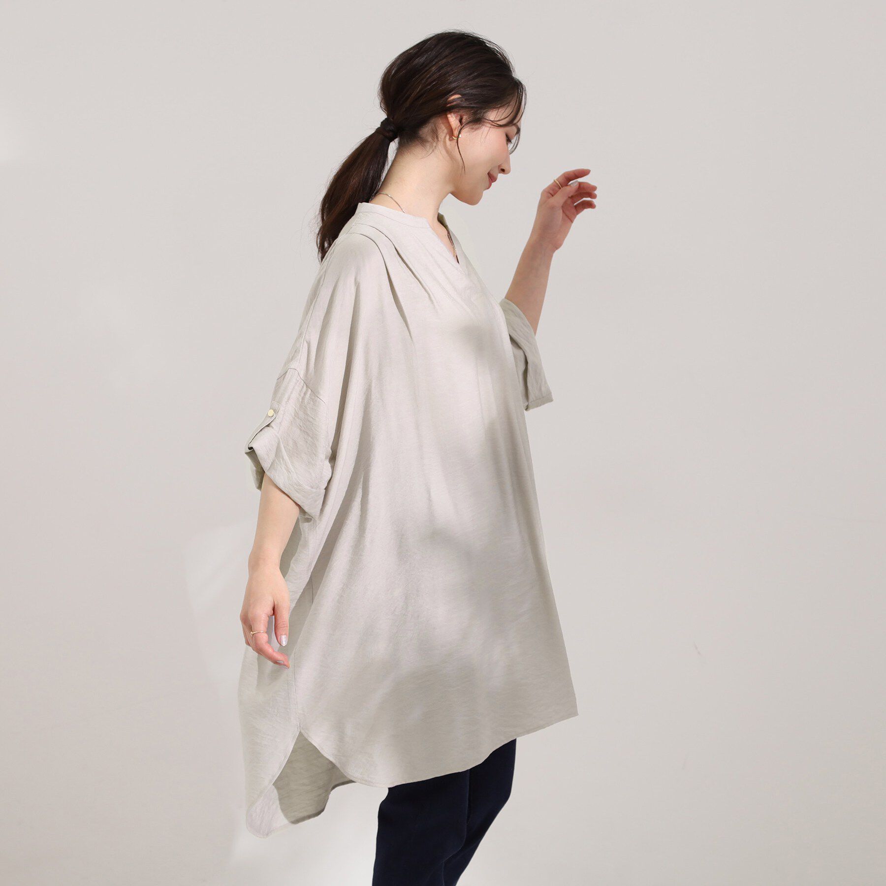 SHOO･LA･RUE「【ひんやり/S-LL】すっぽり体型カバー スキッパードルマンチュニック」|チュニック|