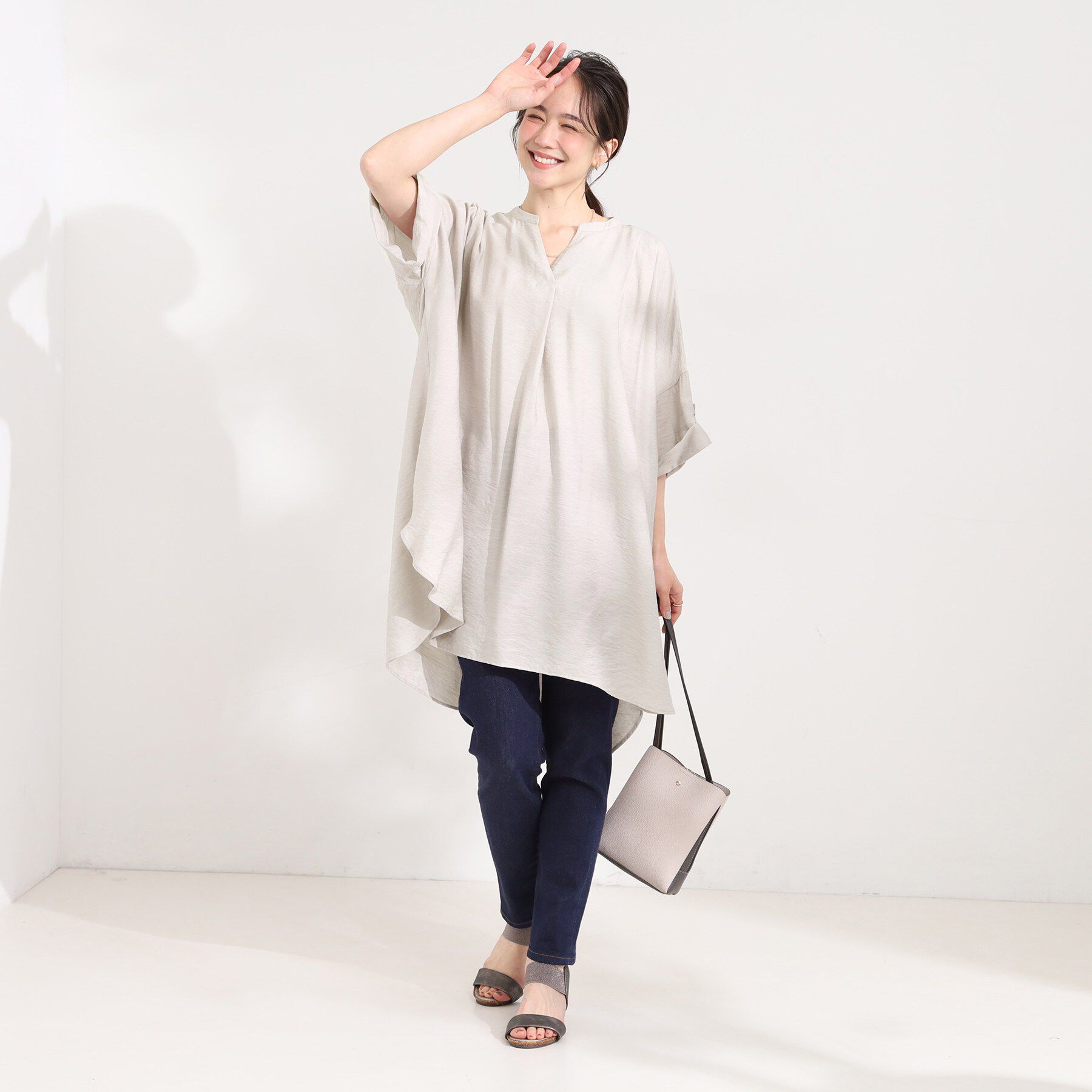 SHOO･LA･RUE「【ひんやり/S-LL】すっぽり体型カバー スキッパードルマンチュニック」|チュニック|