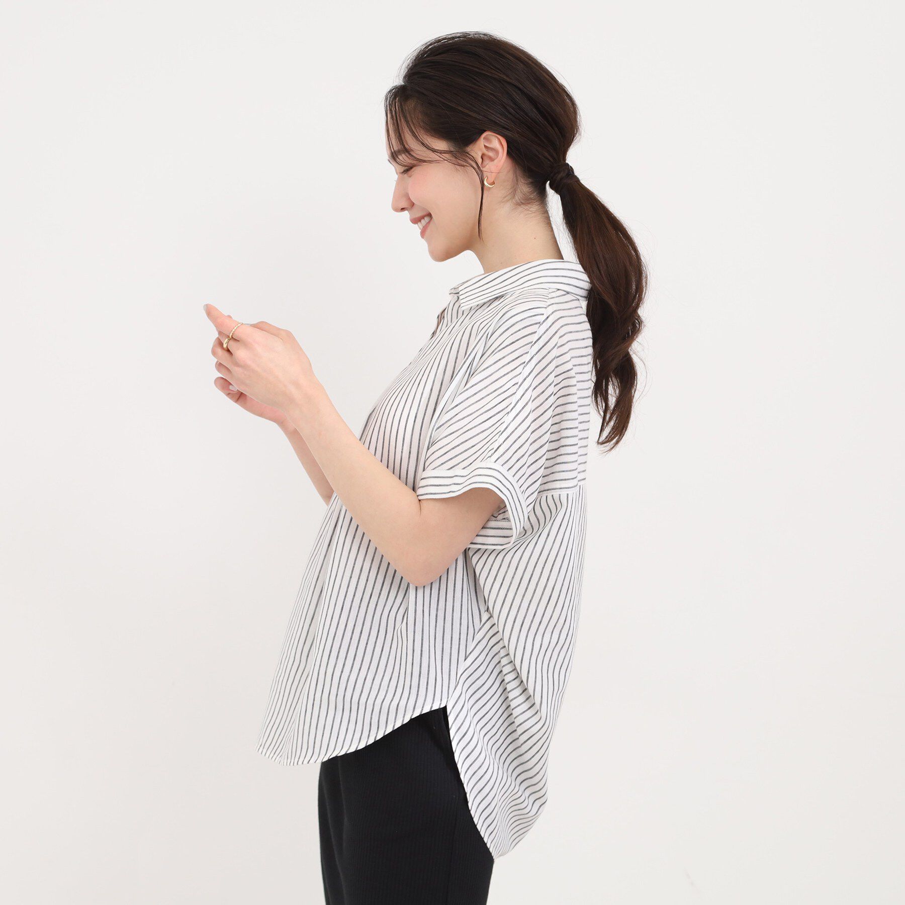 SHOO･LA･RUE「【ひんやり/UV】インせず着られる フレンチリネンスキッパーシャツ」|シャツ・ブラウス|