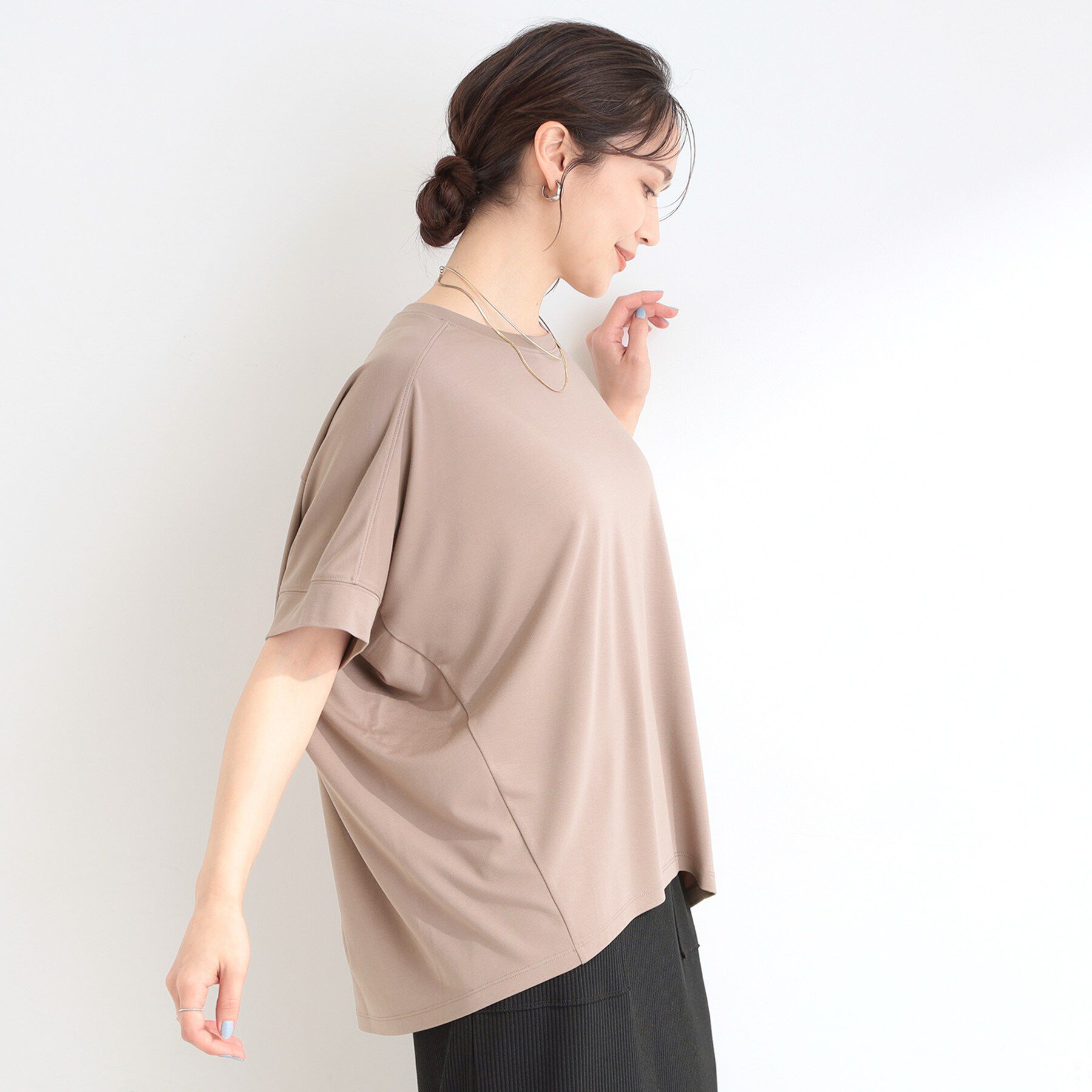 SHOO･LA･RUE「【ひんやり/UV/S-LL/体型カバー】ゆるっとインせず決まる ひやとろドルマンTシャツ」|Tシャツ・カットソー|