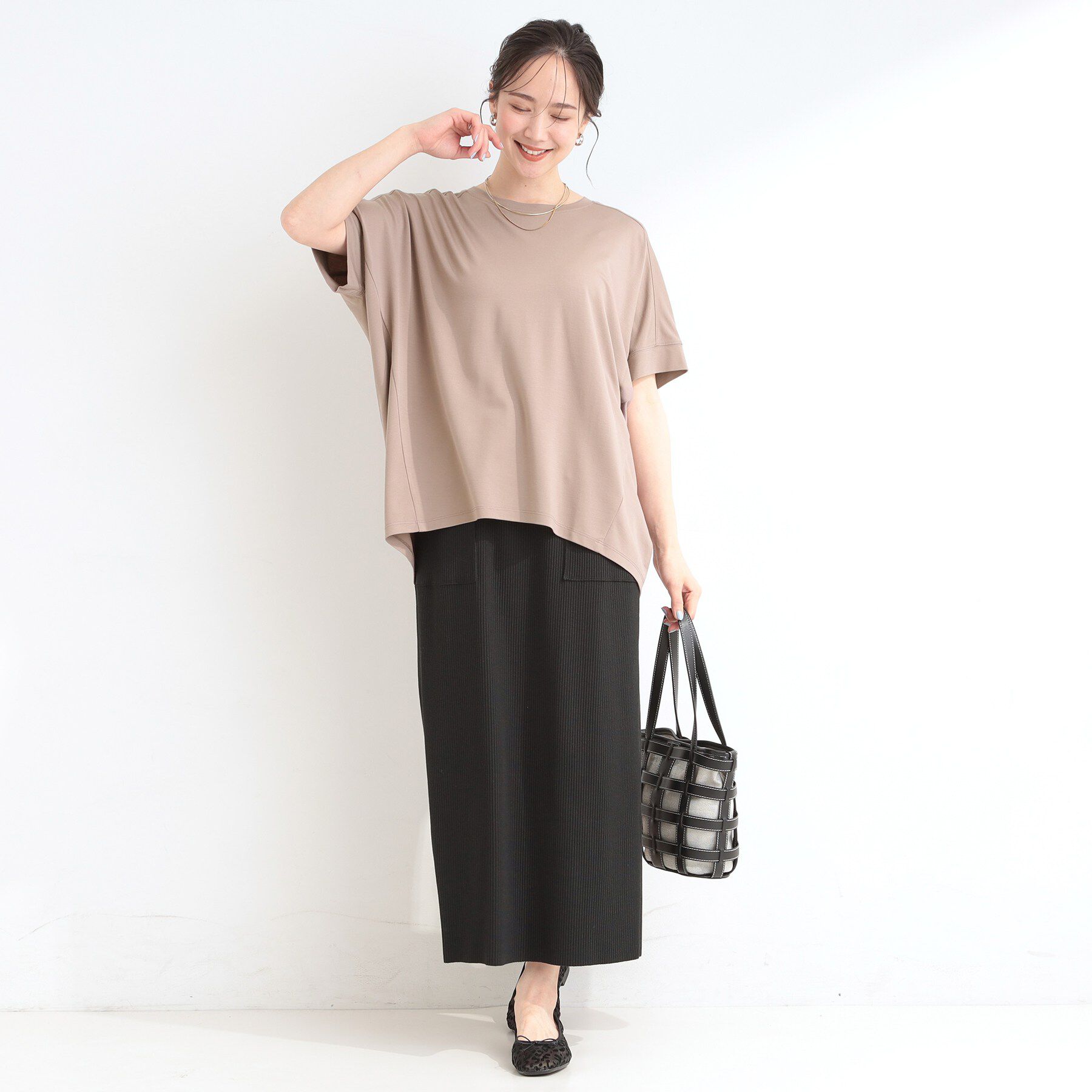 SHOO･LA･RUE「【ひんやり/UV/S-LL/体型カバー】ゆるっとインせず決まる ひやとろドルマンTシャツ」|Tシャツ・カットソー|