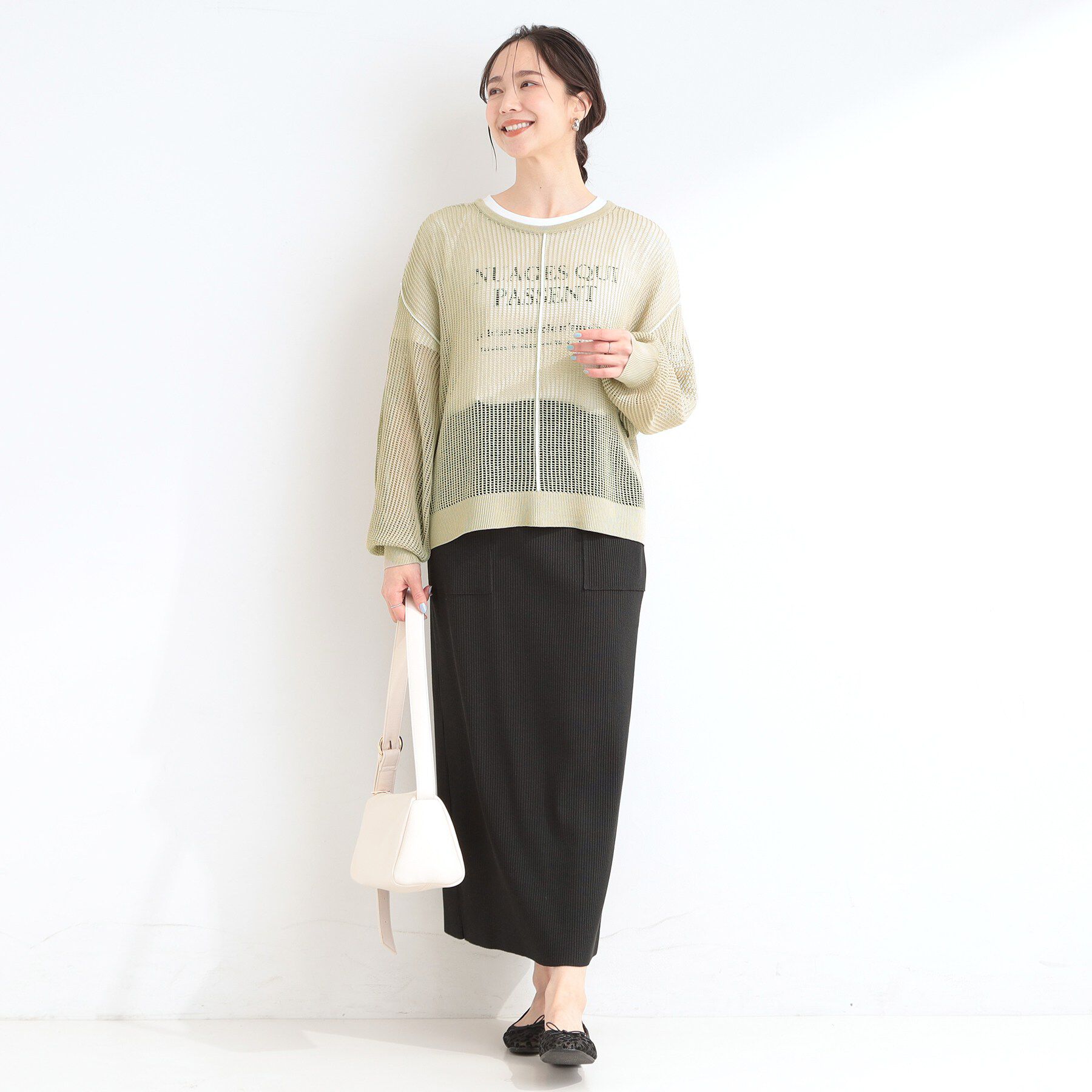 SHOO･LA･RUE「【2点セット/洗濯機可/S-LL】時短でこなれ見え カーデにもなる2WAYメッシュニット+半袖ロゴT」|その他|