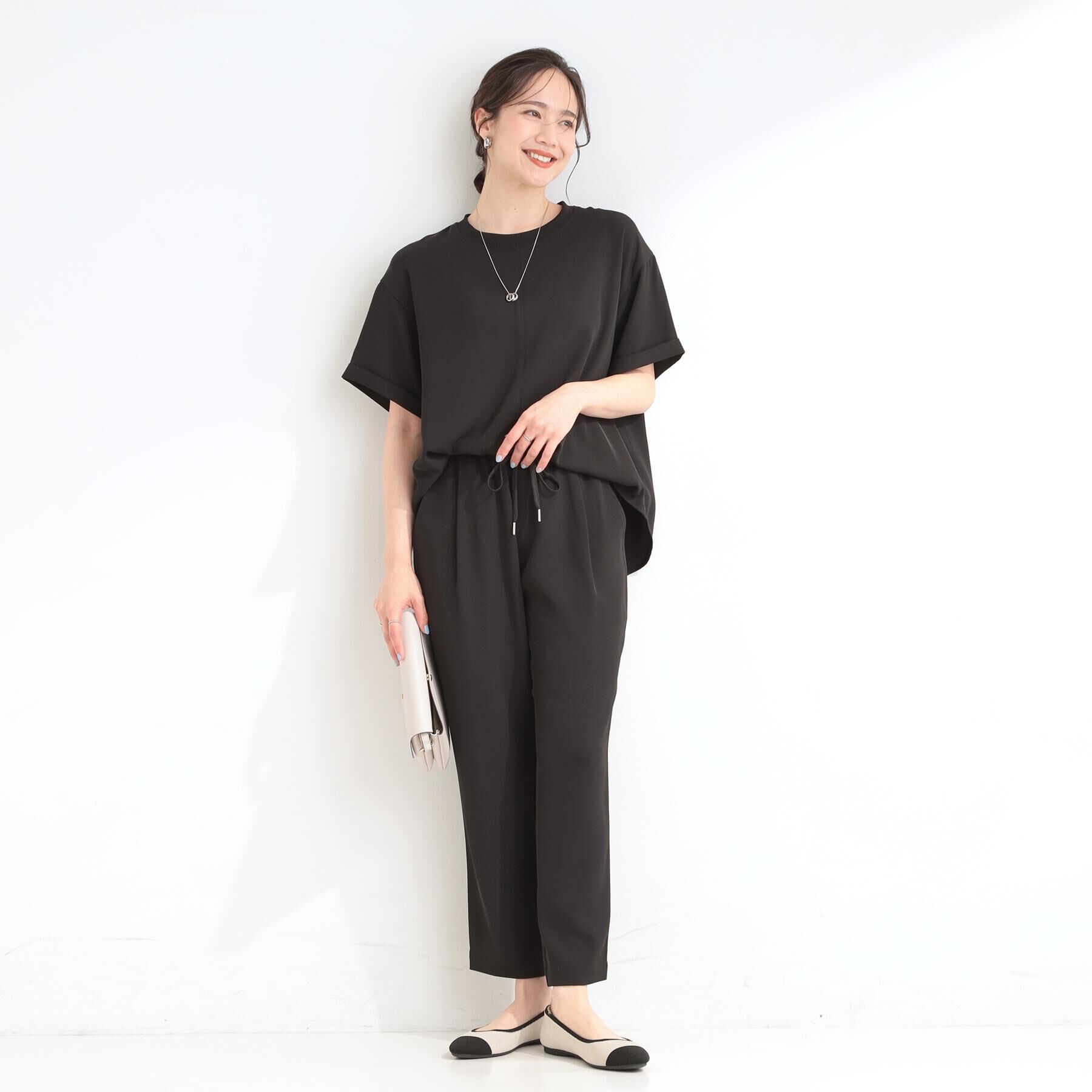 SHOO･LA･RUE「【ひんやり/UV/SS-3L/セットアップ可】さらさらぷるん イージーテーパードパンツ」|その他|