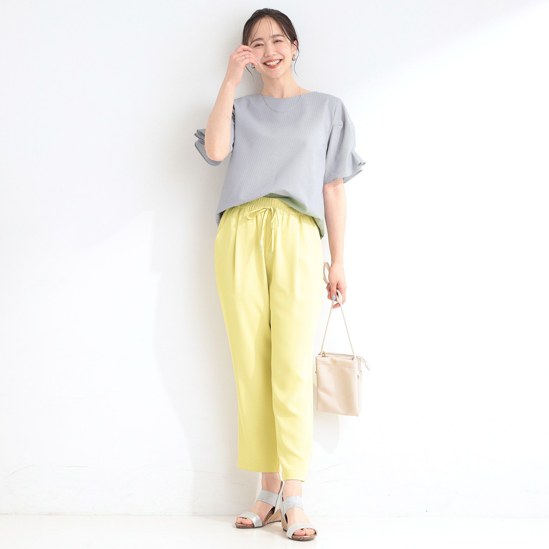 SHOO･LA･RUE「【ひんやり/UV/SS-3L/セットアップ可】さらさらぷるん イージーテーパードパンツ」|その他|