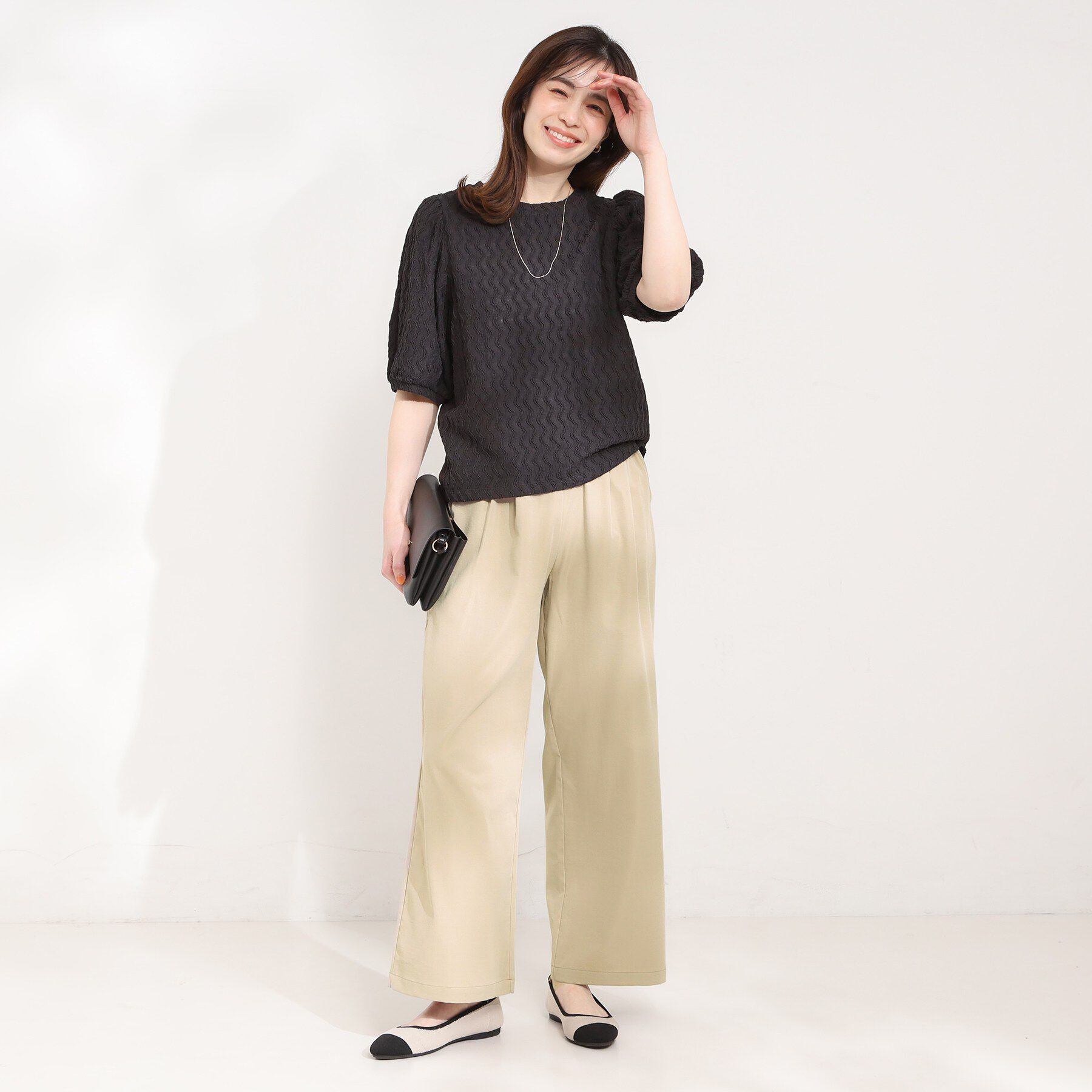 SHOO･LA･RUE「【洗濯機可/S-LL/体型カバー】オンオフ使える 大人のツータックワイドパンツ」|その他|