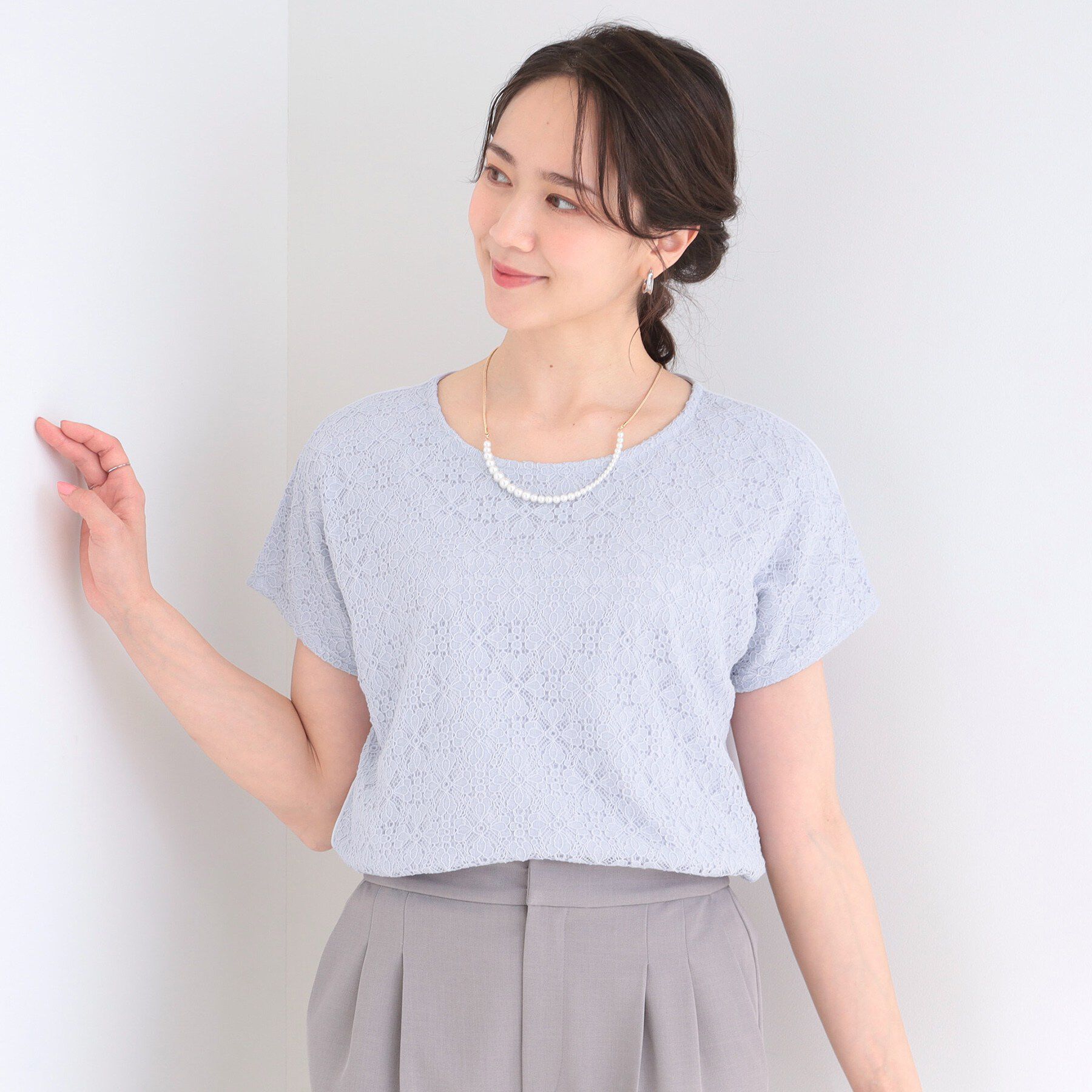 SHOO･LA･RUE「【ひんやり/UV】レース切替で華やかに 大人の選ぶ上品Tシャツ」|Tシャツ・カットソー|