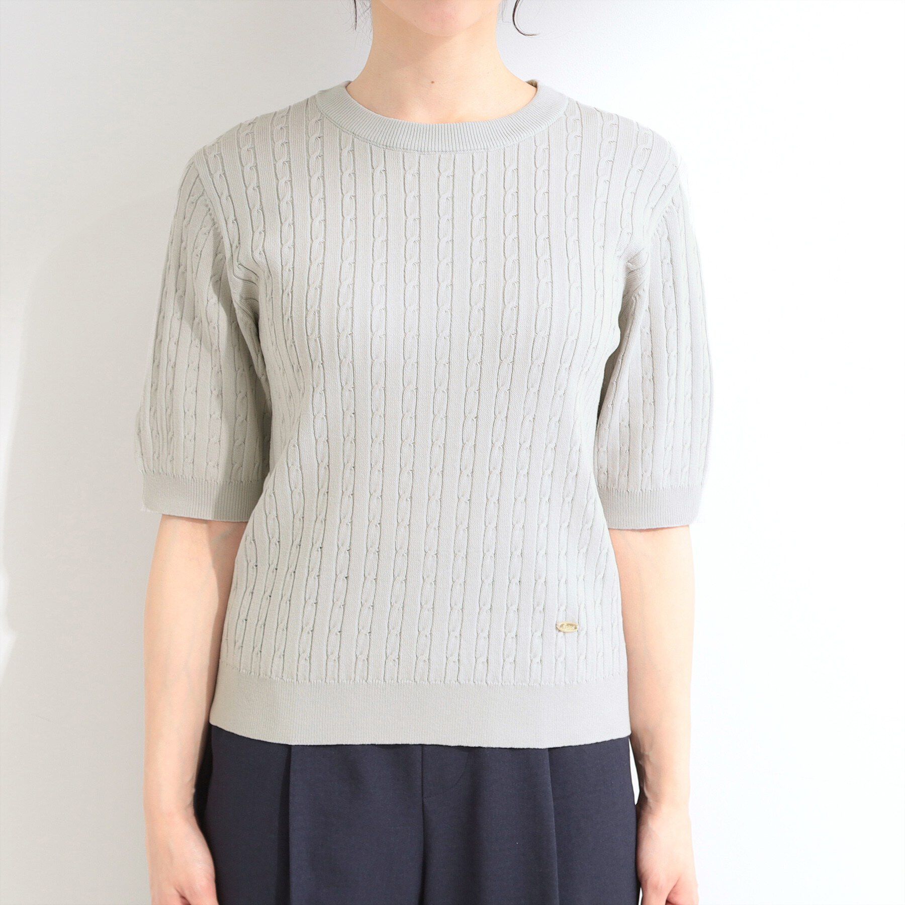 SHOO･LA･RUE「【洗濯機可/S-LL】ミニケーブルで上品に 5分袖ニット」|ニット・セーター|