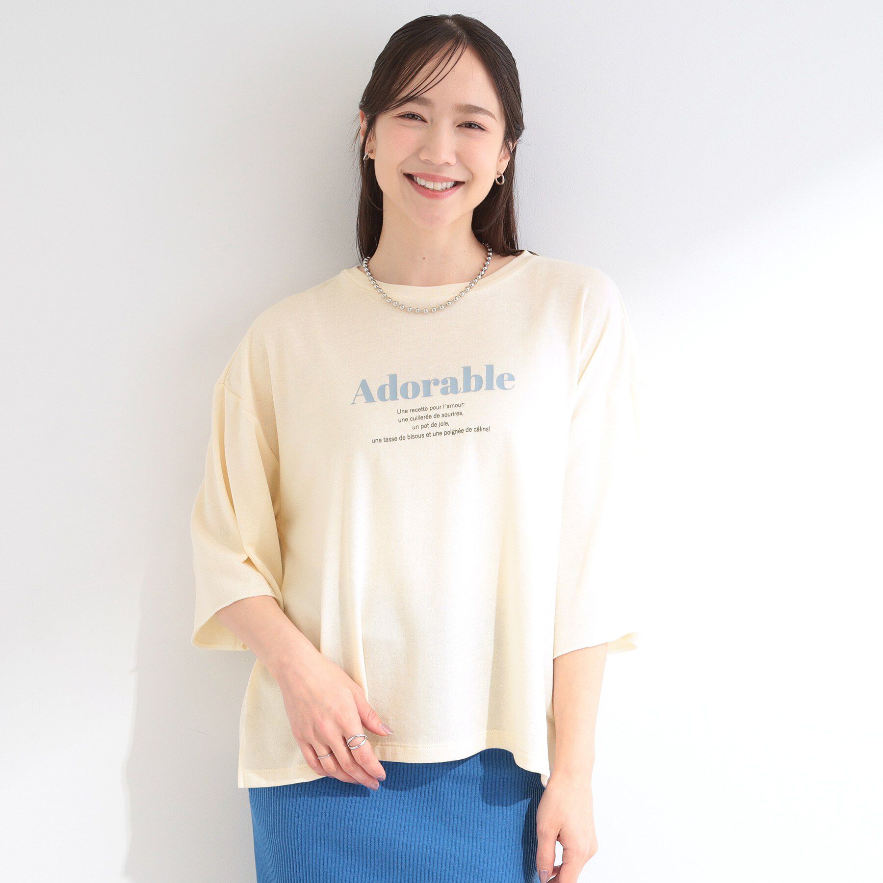 SHOO･LA･RUE「【洗濯機可/S-LL/選べる6柄】切りっぱなしお袖がこなれカジュアル 5分袖シアーTシャツ」|Tシャツ・カットソー|