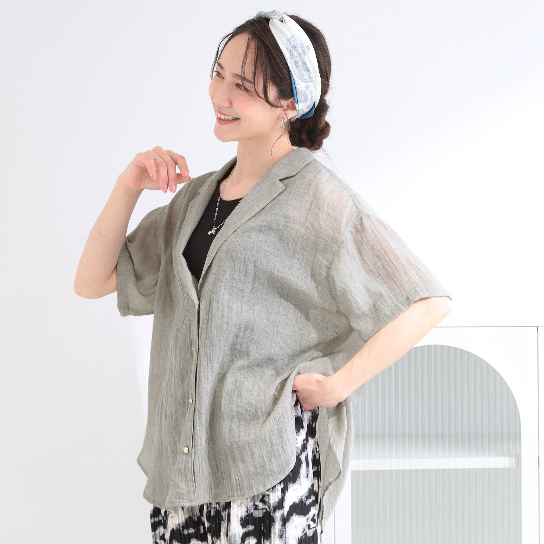 SHOO･LA･RUE「【S-LL】ナチュラルに決まる 半袖シアーシャツジャケット」|テーラードジャケット|