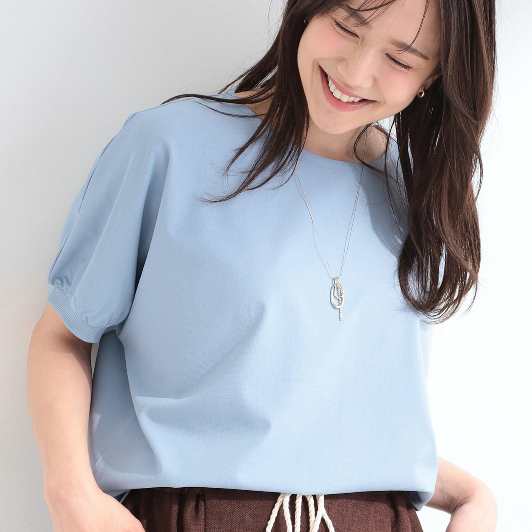 SHOO･LA･RUE「【ひんやり/洗濯後しわになりにくい】インせず着られる さらっとタッチのドルマンブラウス」|シャツ・ブラウス|ブルー(092)