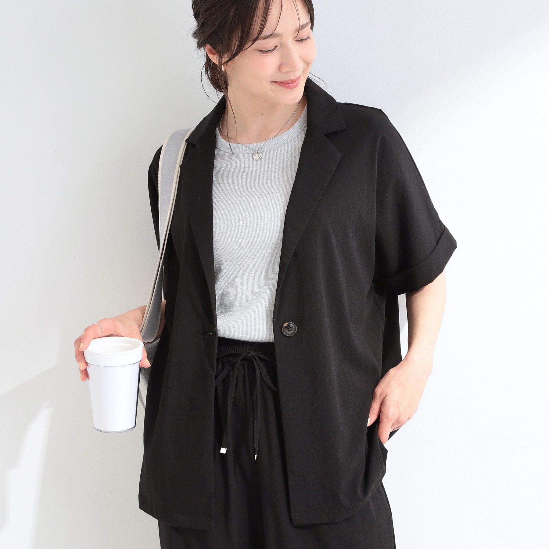 SHOO･LA･RUE「【高レビュー/洗濯機可/セットアップ可】軽凛(かろりん) ひんやり半袖ジャケット」|テーラードジャケット|