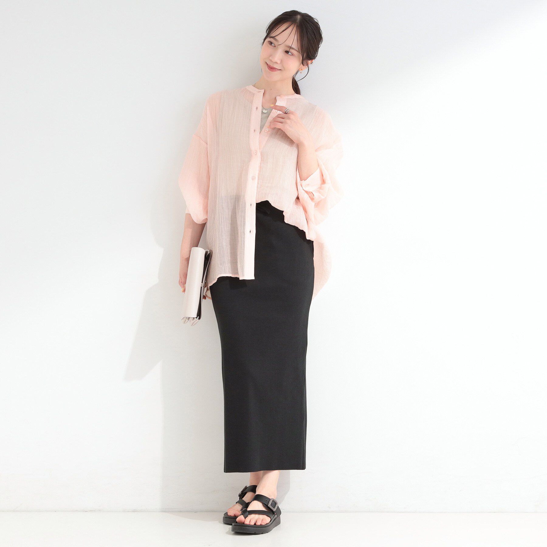 SHOO･LA･RUE「【S-LL】大人のシアー感 風合い楽しむバンドカラーシャツ」|シャツ・ブラウス|