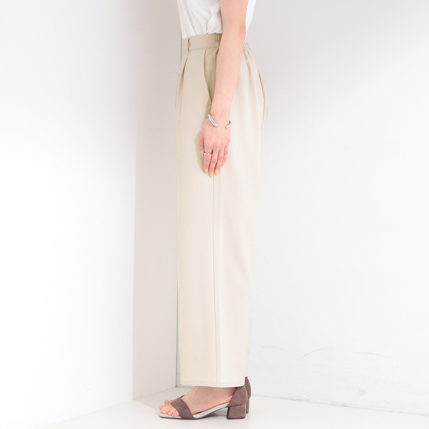 SHOO･LA･RUE「【S-LL】さらっと穿けてきれい見え 麻調タックワイドパンツ」|その他|