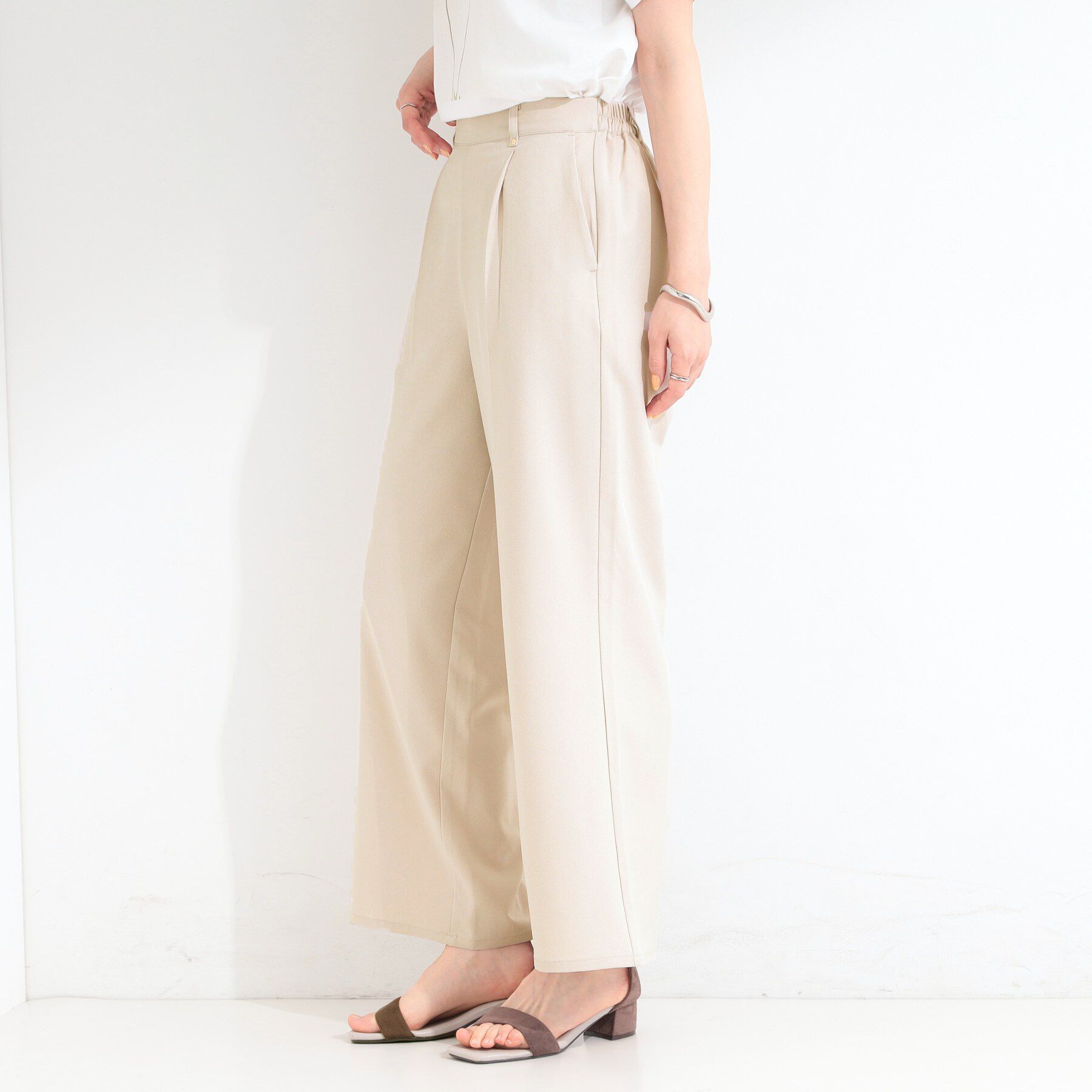 SHOO･LA･RUE「【S-LL】さらっと穿けてきれい見え 麻調タックワイドパンツ」|その他|