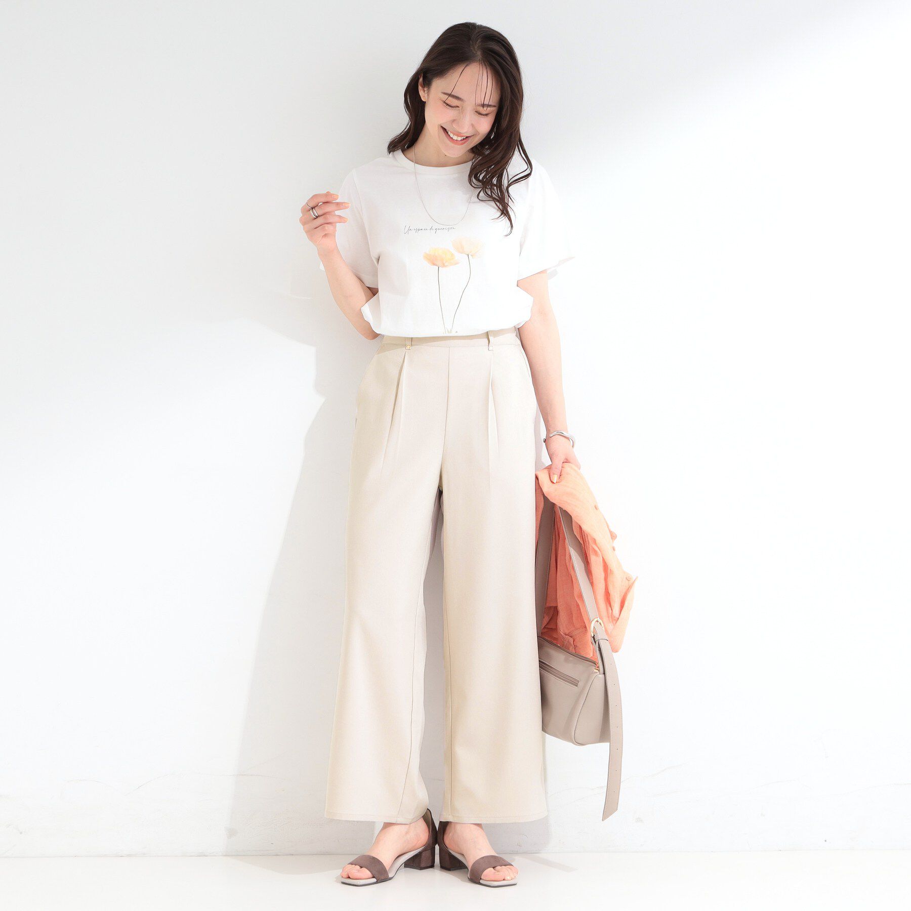 SHOO･LA･RUE「【S-LL】さらっと穿けてきれい見え 麻調タックワイドパンツ」|その他|