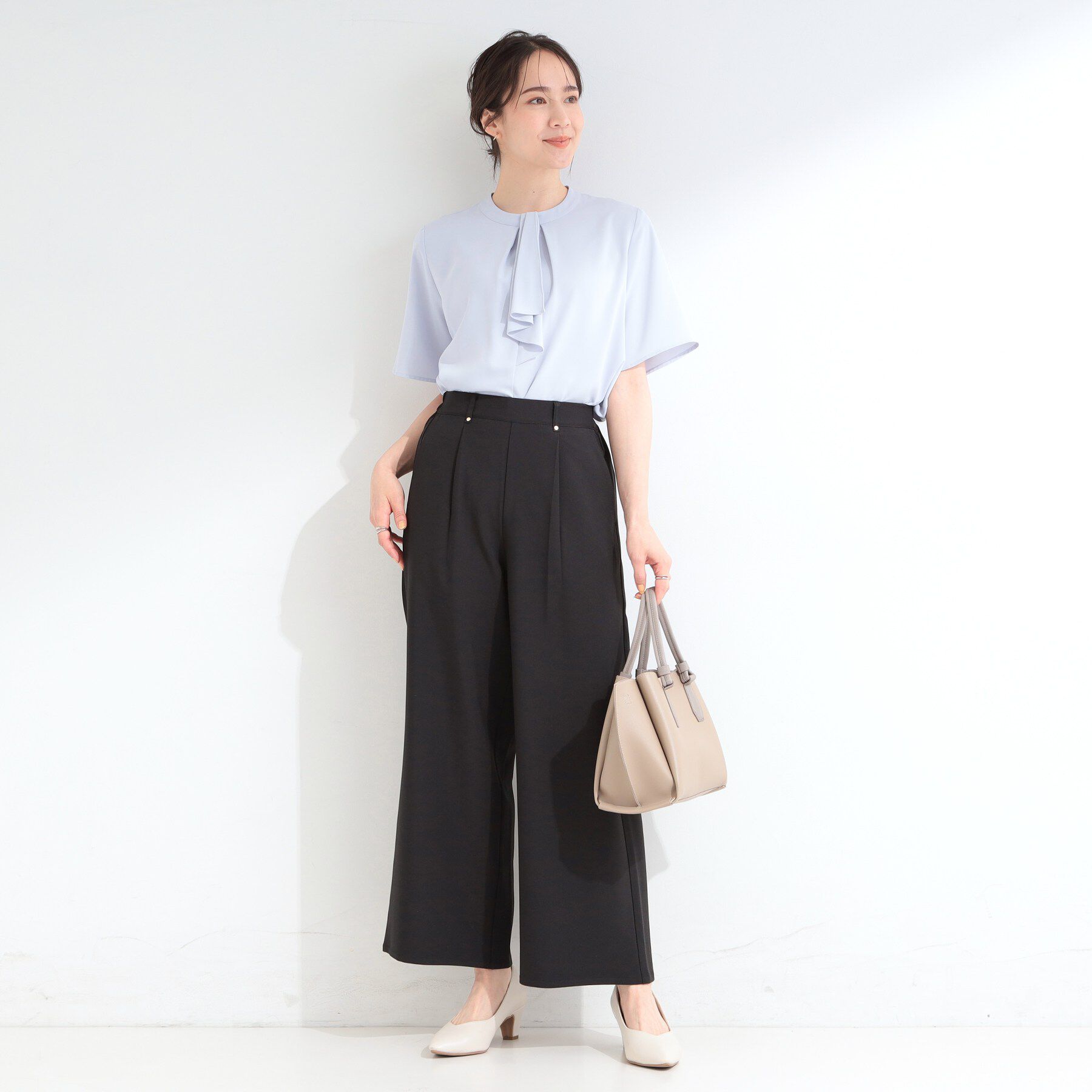 SHOO･LA･RUE「【S-LL】さらっと穿けてきれい見え 麻調タックワイドパンツ」|その他|