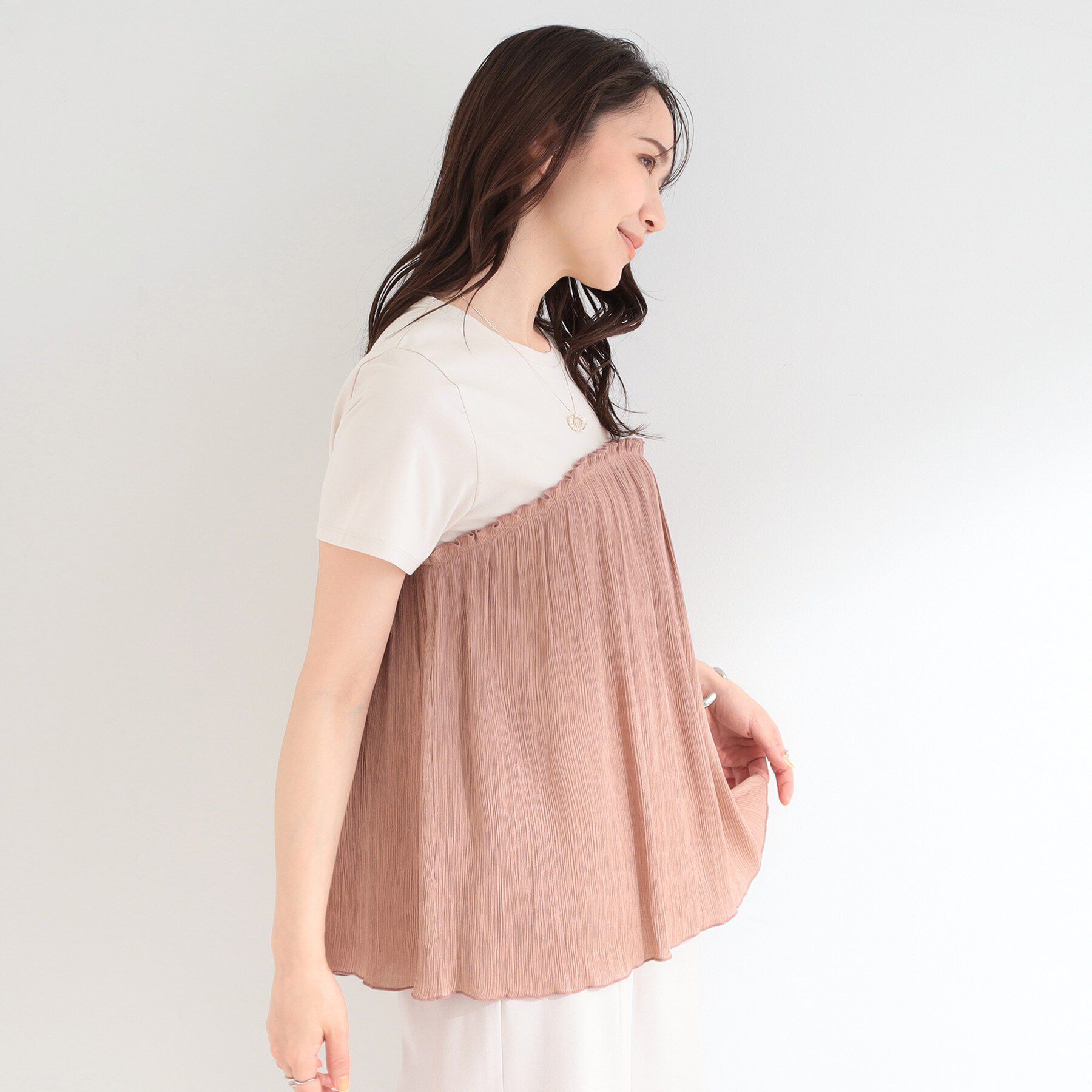 SHOO･LA･RUE「【ひんやり】1枚でインせず決まる きらきらビスチェ風Tシャツ」|Tシャツ・カットソー|