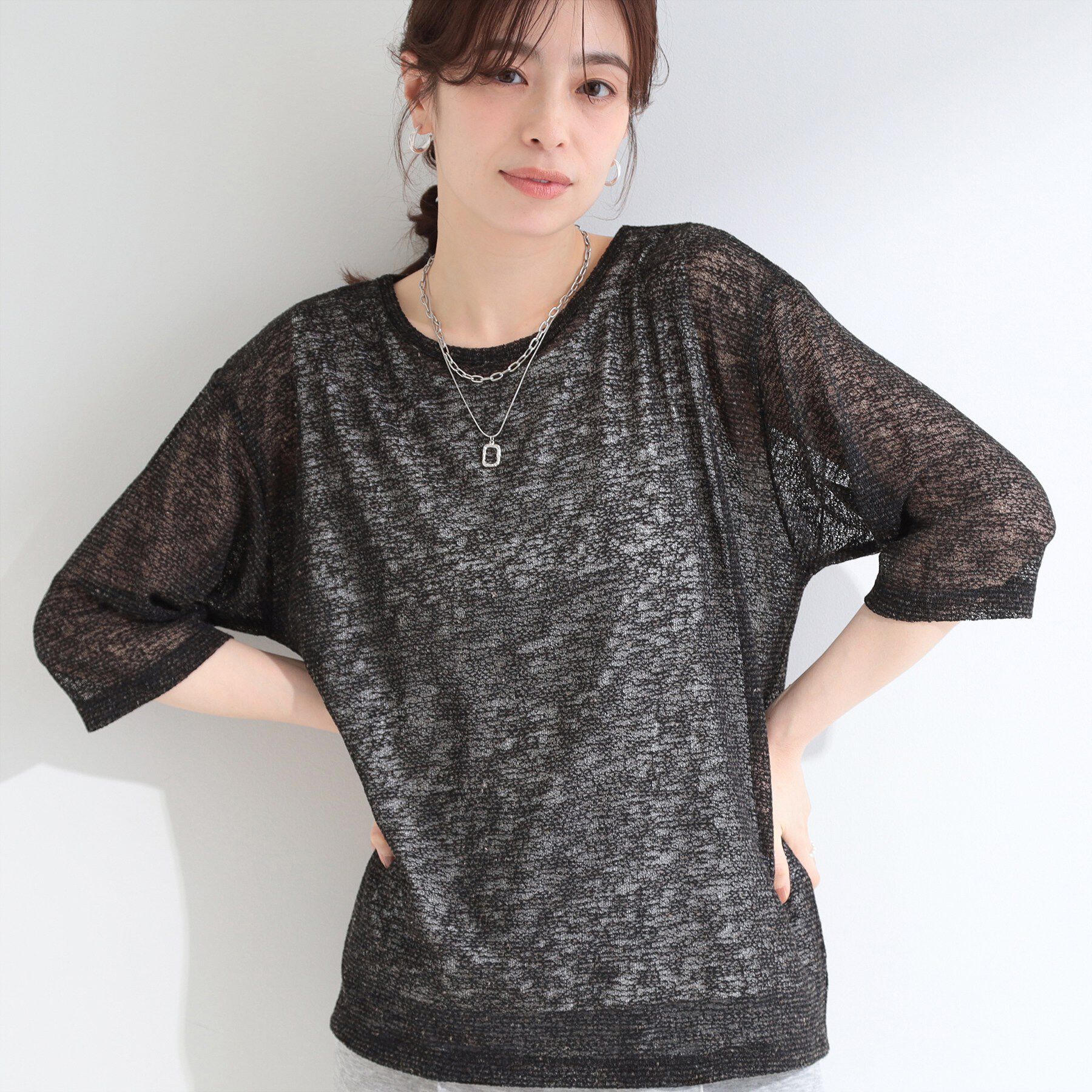 SHOO･LA･RUE「【2点セット】メランジシアートップス&times;タンクトップセット」|その他|ブラック(019)
