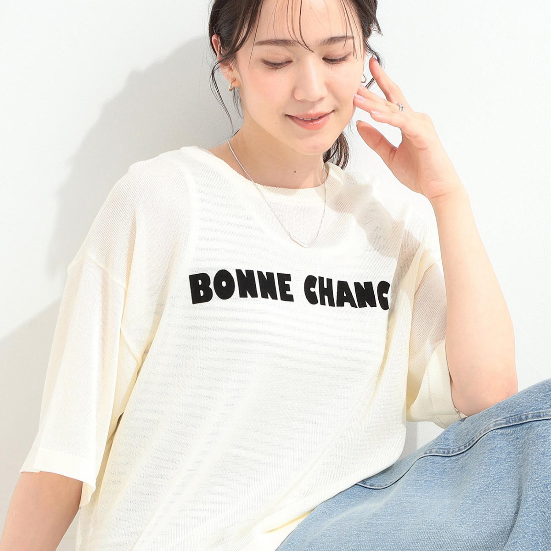 SHOO･LA･RUE「【体型カバー】程よい透け感 デザインアソート 5分袖シアーニット」|ニット・セーター|オフホワイト(103