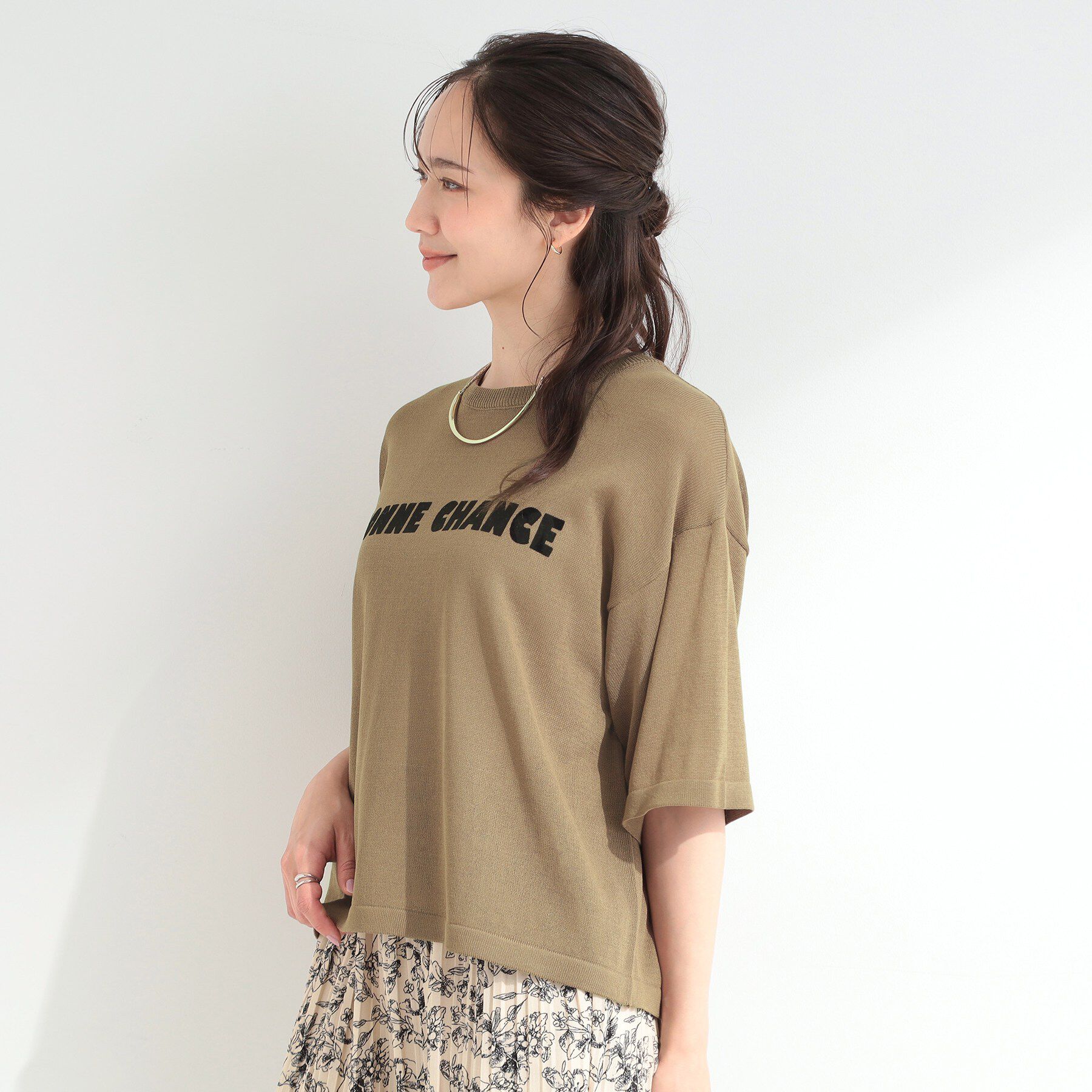SHOO･LA･RUE「【体型カバー】程よい透け感 デザインアソート 5分袖シアーニット」|ニット・セーター|