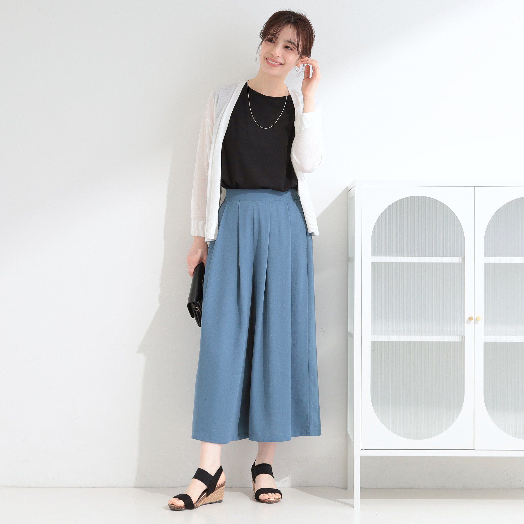 SHOO･LA･RUE「【セットアップ可/S-LL/洗濯機可】上品で涼し気 ゆれる麻調タックスカーチョパンツ」|その他|