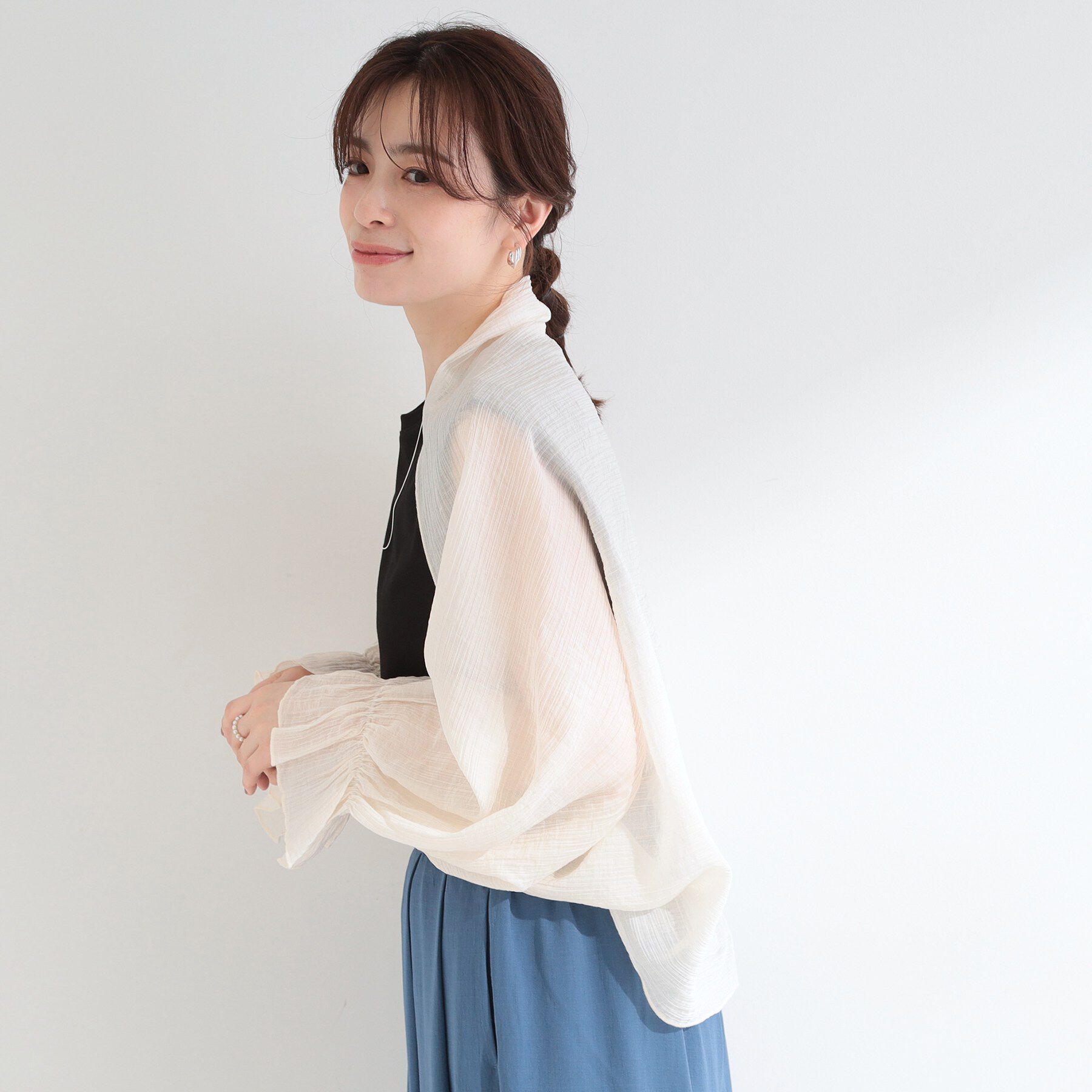 SHOO･LA･RUE「【ひんやり/2WAY】ストールにもなる ふんわりシアー楊柳ボレロ」|カーディガン|