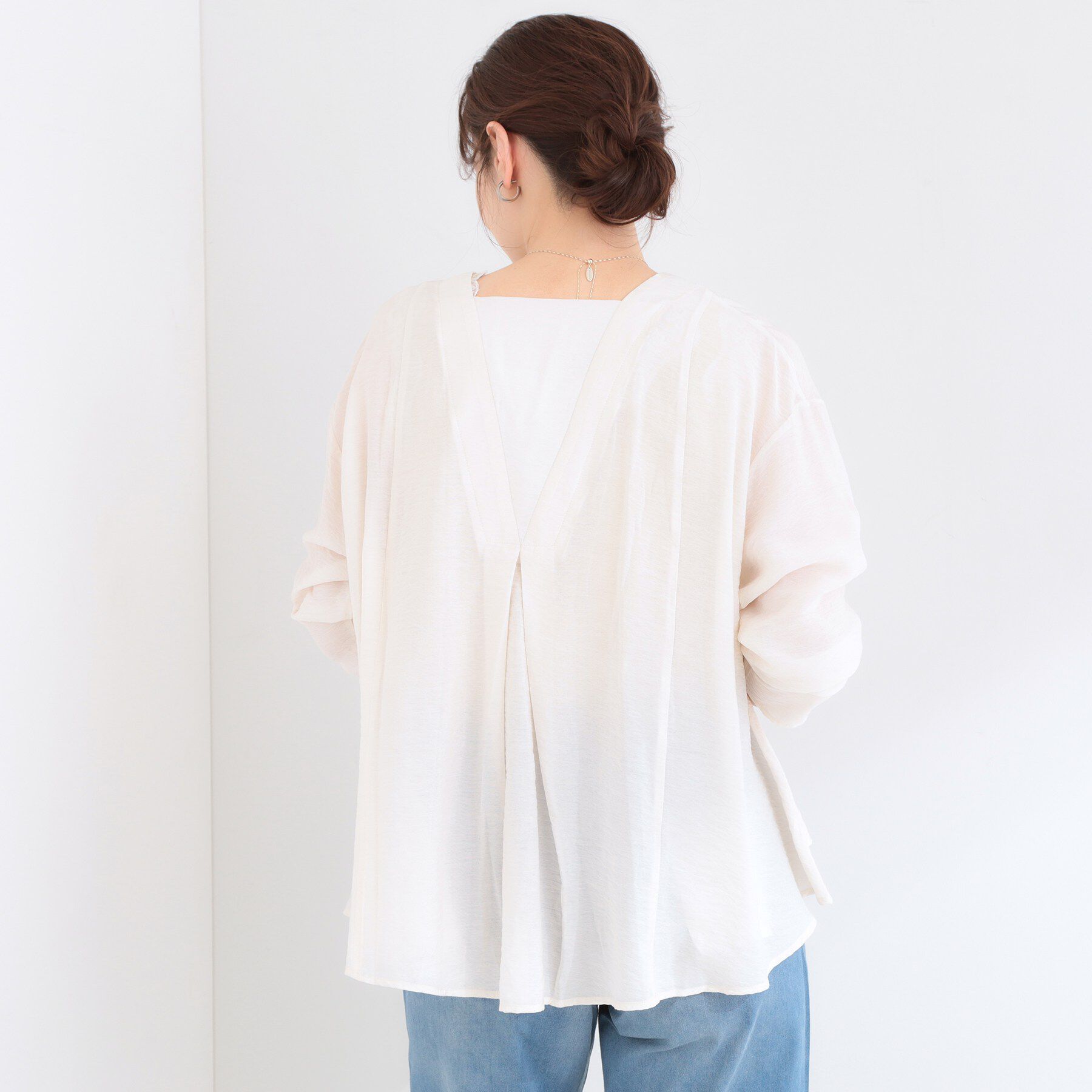SHOO･LA･RUE「【洗濯機可/S-LL】お顔周りすっきり 大人のシアーシャツカーディガン」|カーディガン|