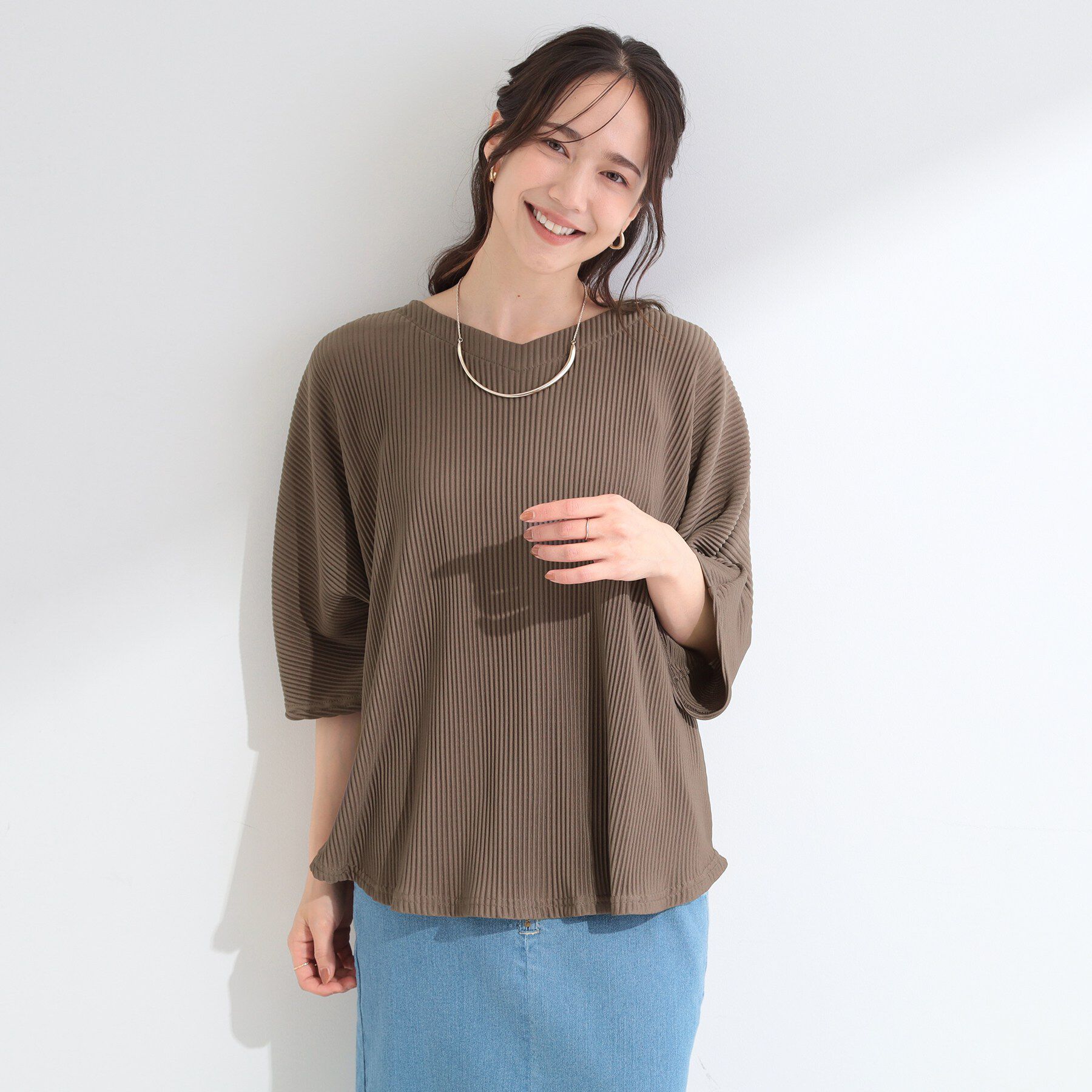 SHOO･LA･RUE「【2点セット/S-LL/体型カバー】縦プリーツですっきり見え ドルマンゆるセットアップ」|スーツ|