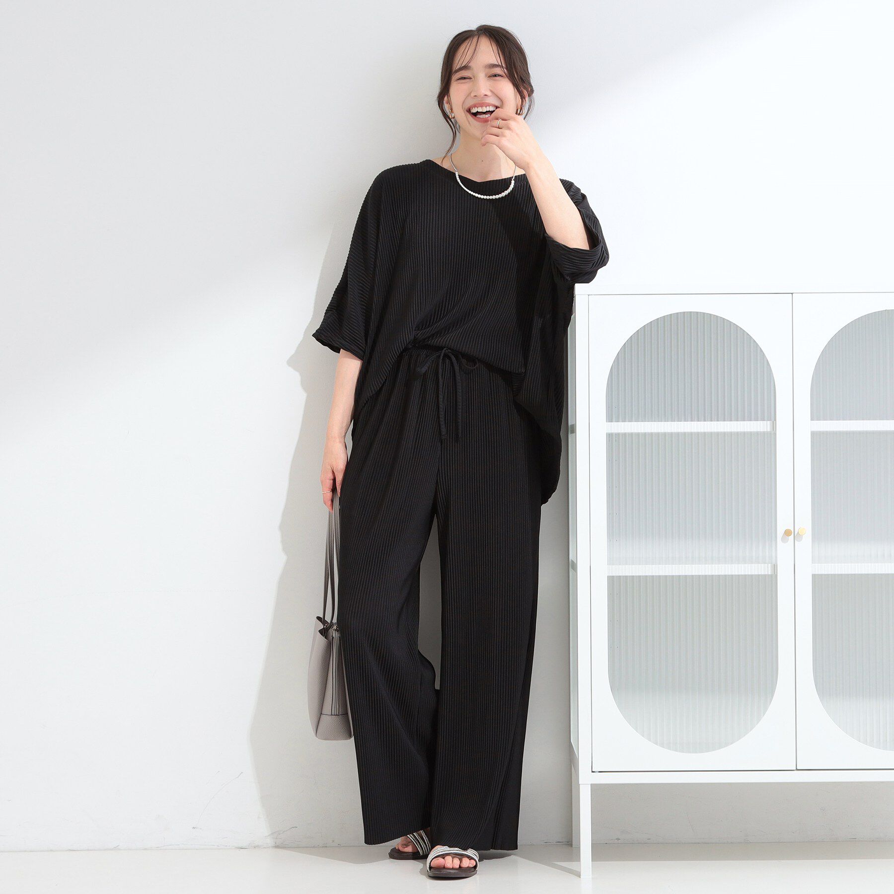 SHOO･LA･RUE「【2点セット/S-LL/体型カバー】縦プリーツですっきり見え ドルマンゆるセットアップ」|スーツ|