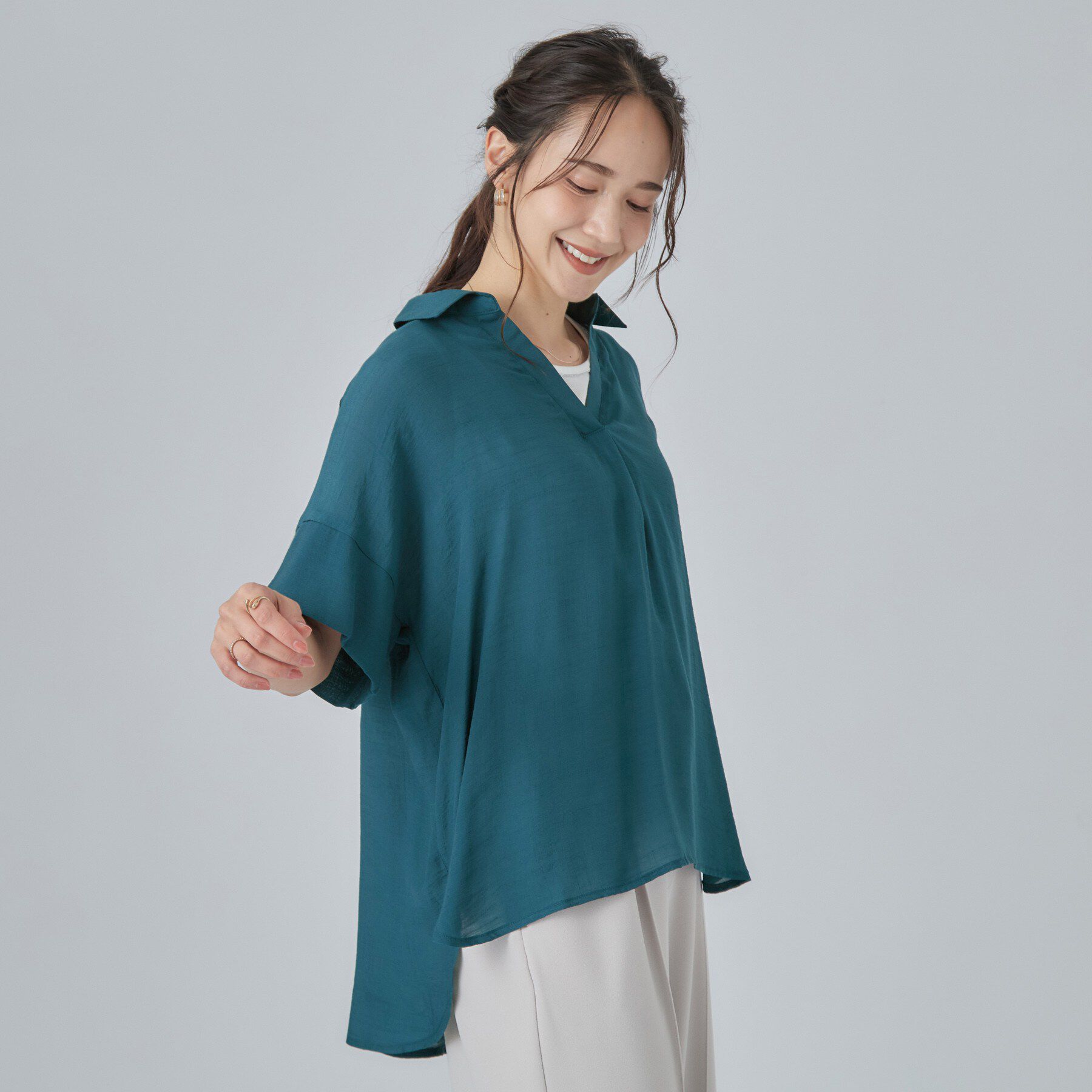 SHOO･LA･RUE「【2点セット/S-LL/洗濯機可】時短でコーデ決まる スラブスキッパーシャツ＋タンクトップ」|その他|